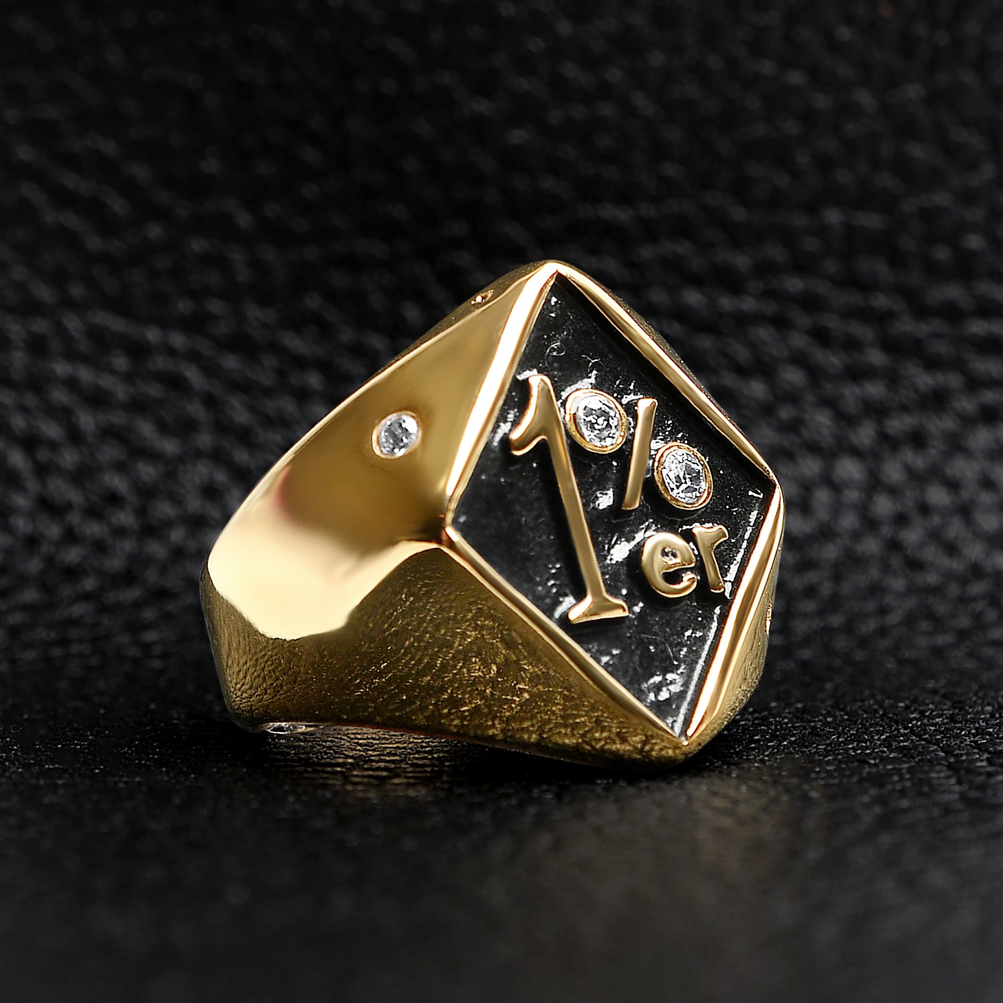 Stainless Steel 1%er with CZ Accents Signet Ring / SCR3044、mySite、dreamappss