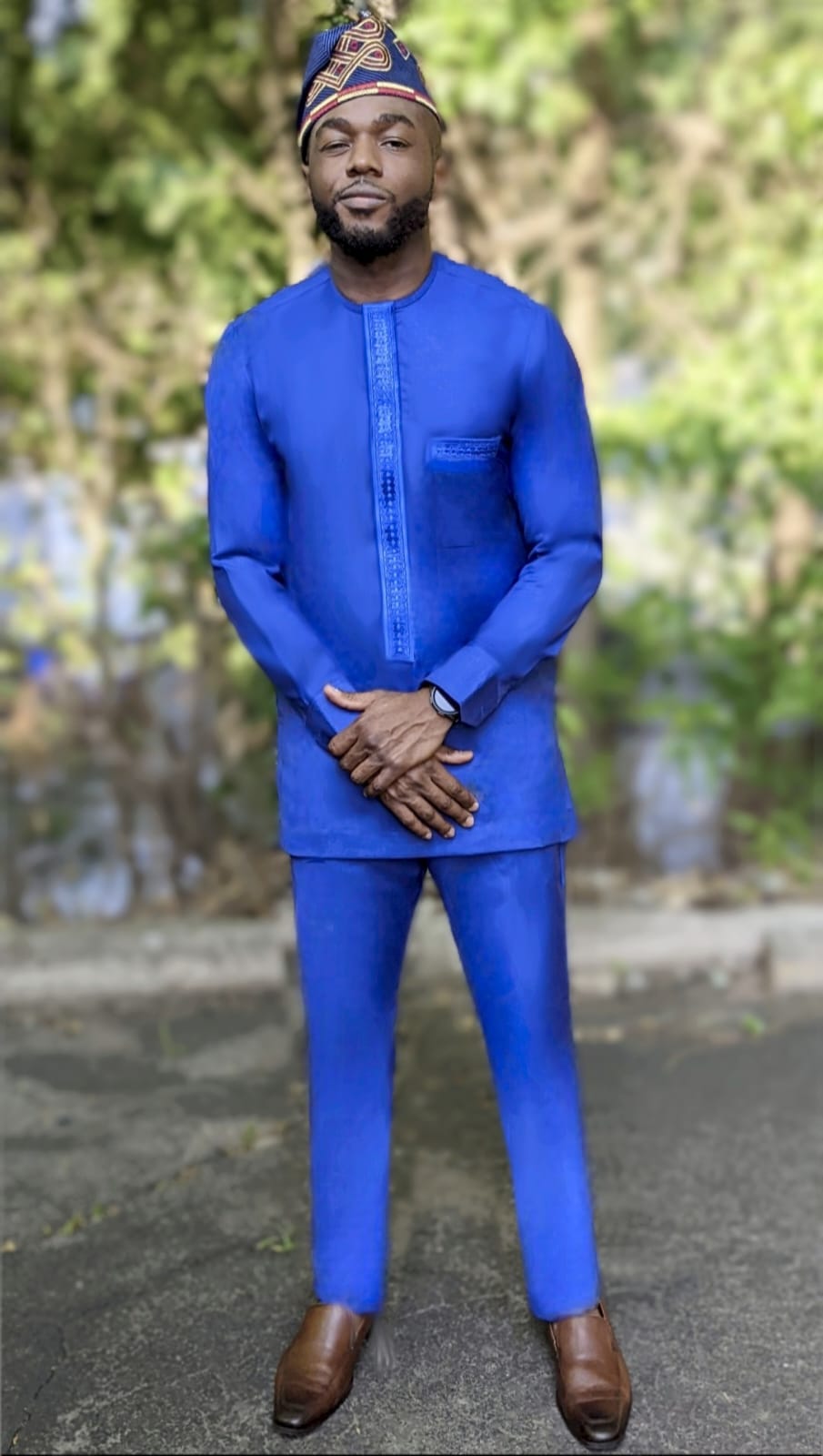 Olumese Royal Blue African Senator Dashiki African Kaftan Top with matching pants-DPASRB31、mySite、solidvoid