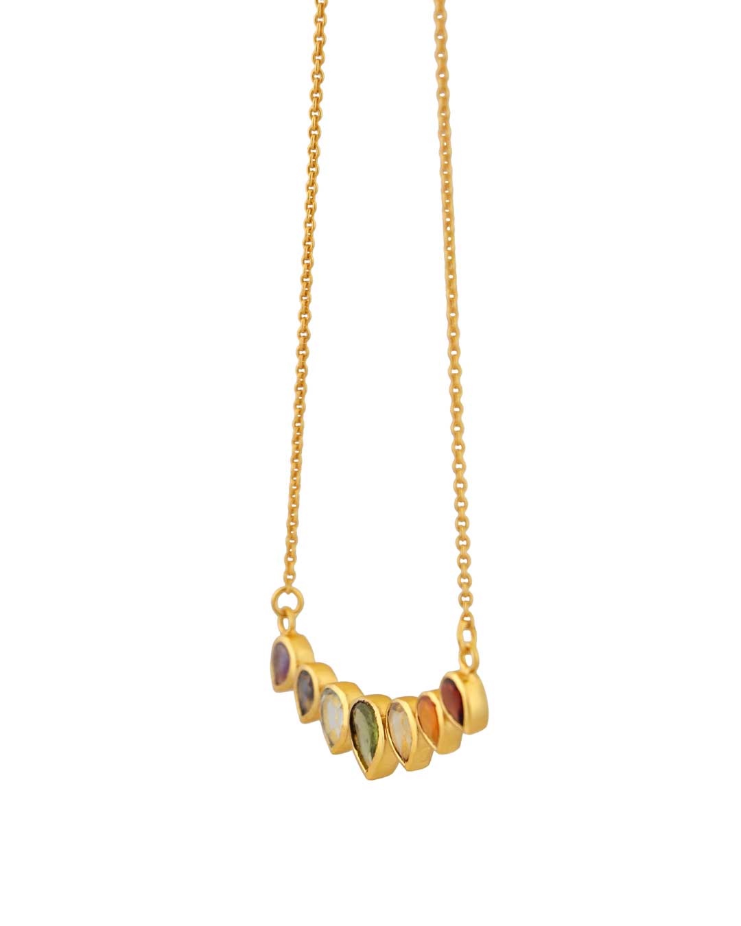 Gold-Plated Chakra Necklace – Teardrop Gemstones Jewelry for Balance & Energy、mySite、topwebapps