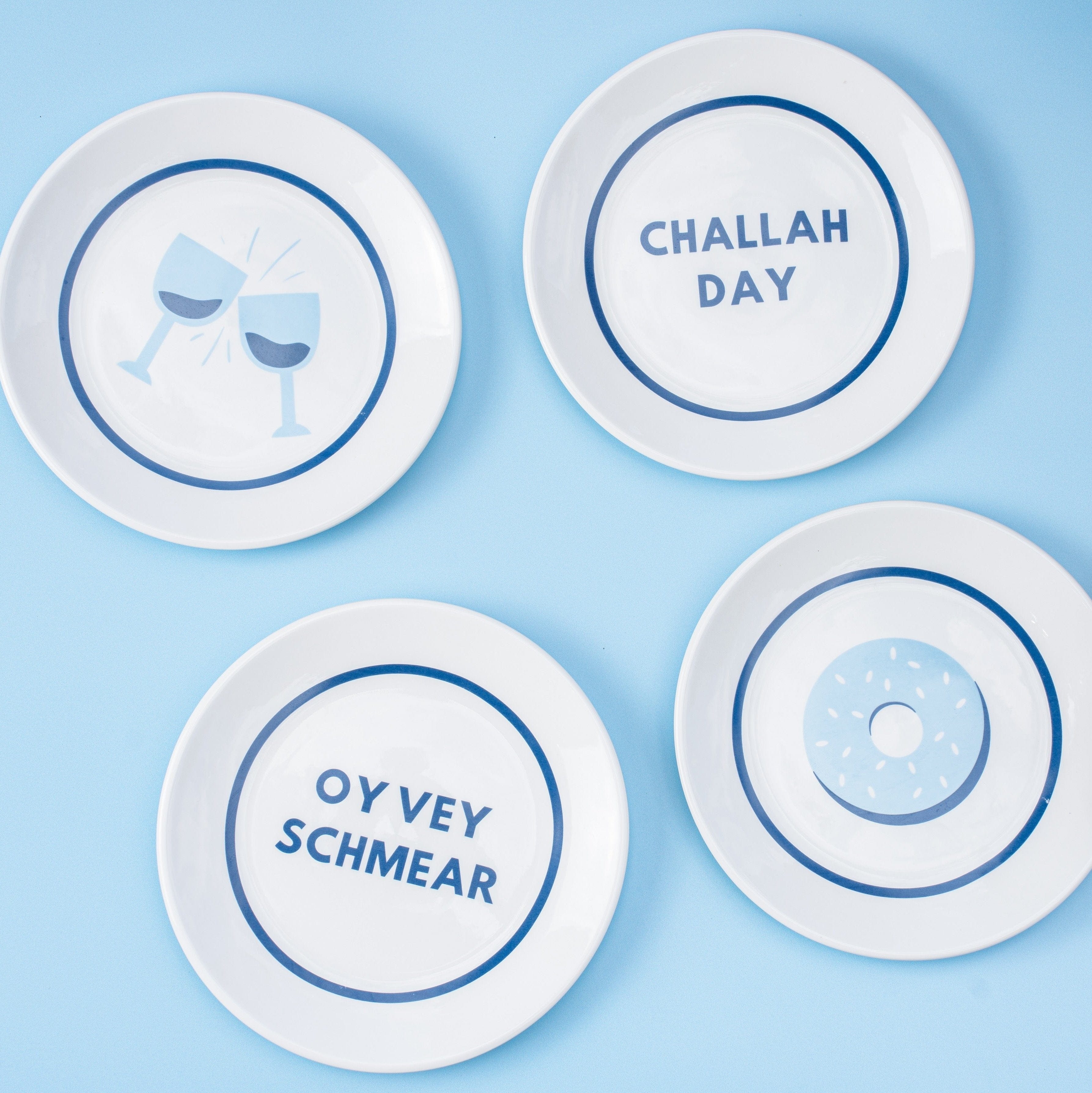 Shabbat and Schmear Nosh Porcelain Plates - Set of 4、mySite、topwebapps