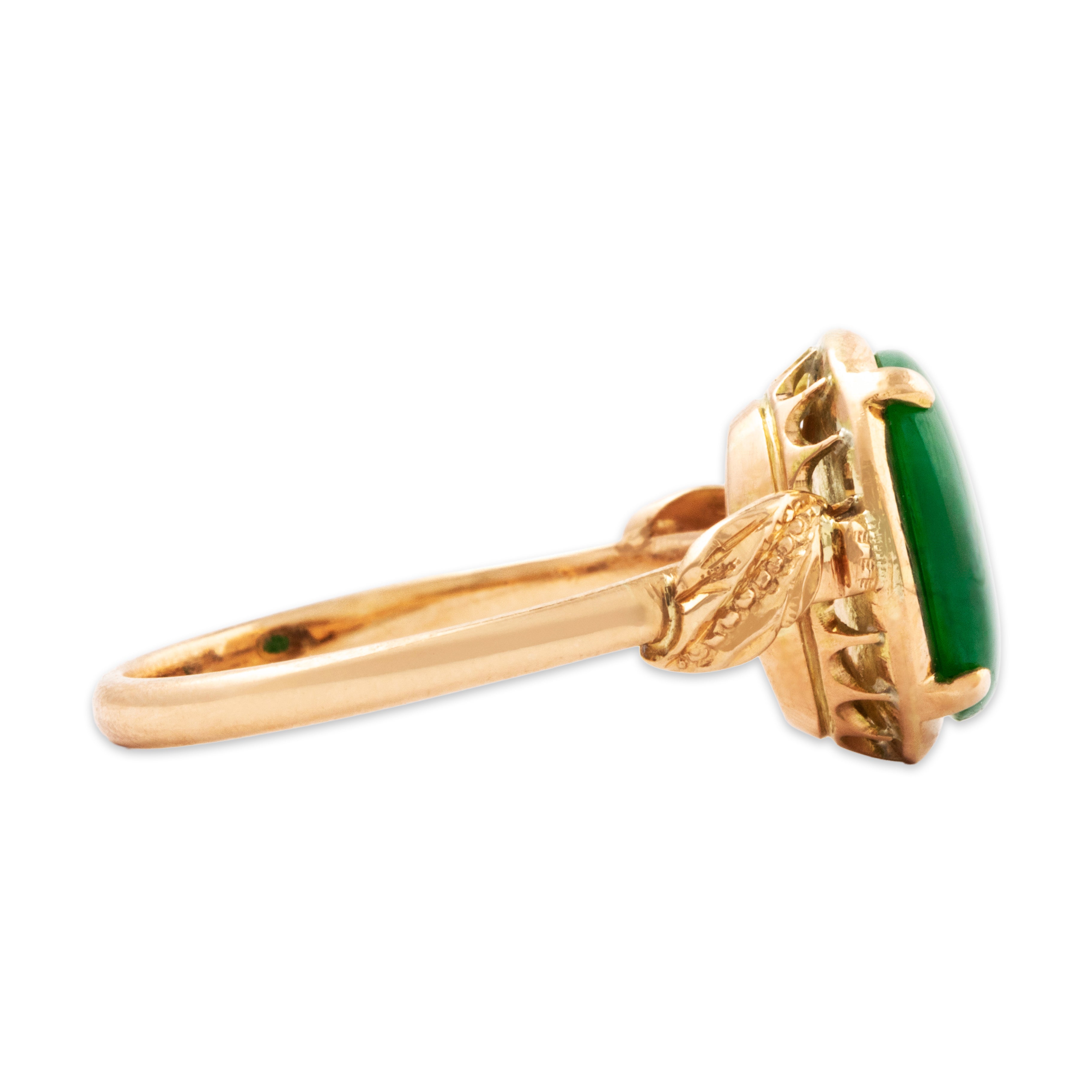 Vintage 14k Rosy Yellow Gold 1.5ct Green Jade Detailed Shoulders Ring 6.25、mySite、hinf8tx79