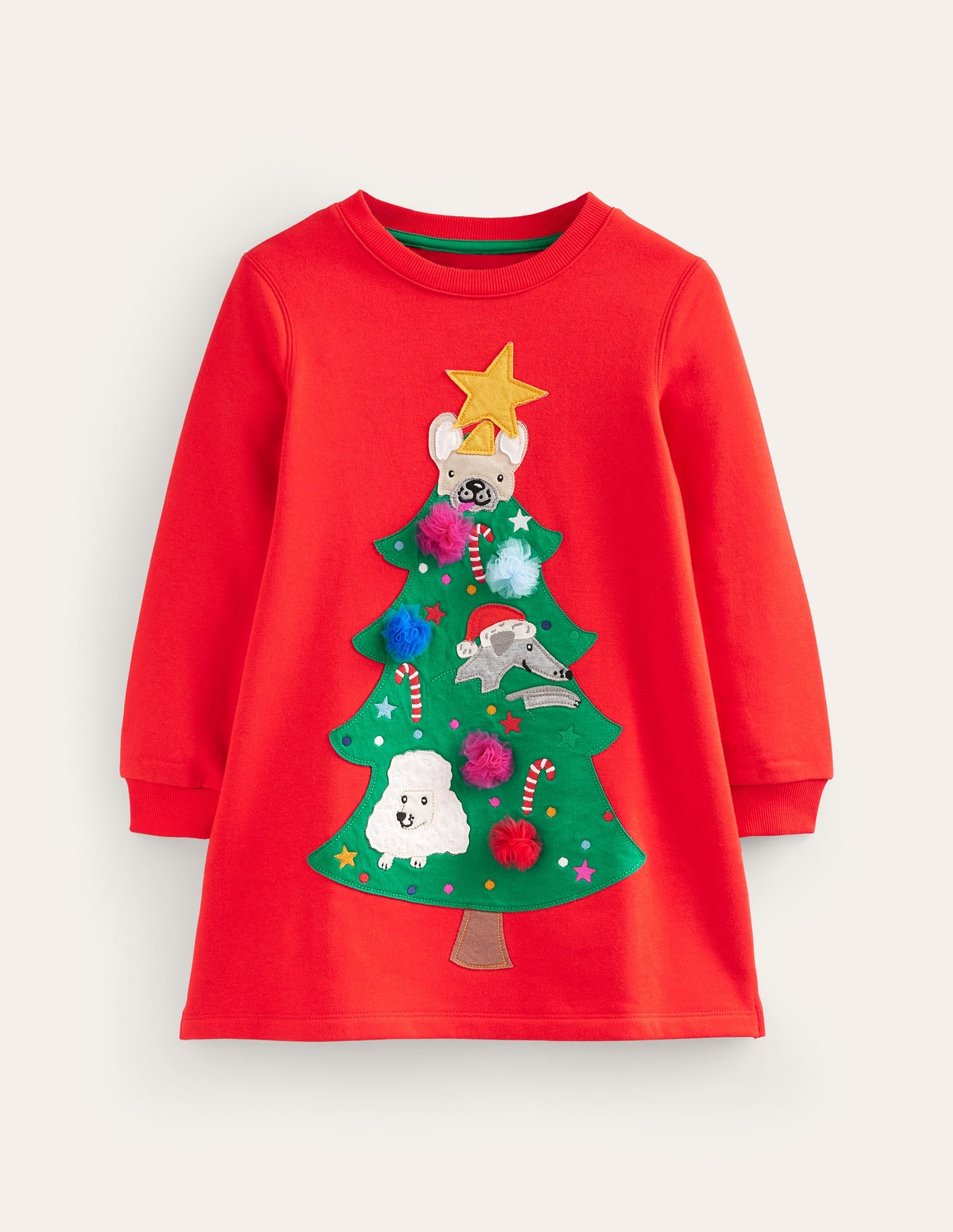  Cosy Appliqu茅 Sweatshirt Dress-Brilliant Red Christmas Tree、mySite、ashleygrahame