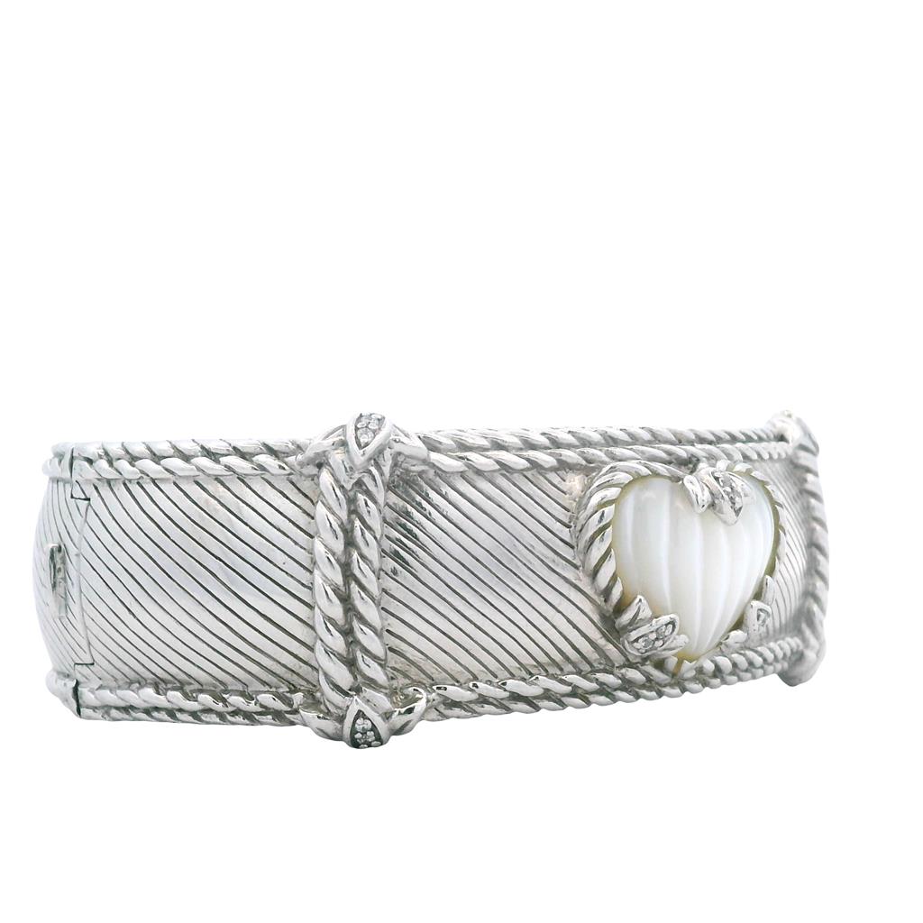 Estate Sterling Silver Carved Mother of Pearl Heart Judith Ripka Cuff Bracelet、mySite、botmansion