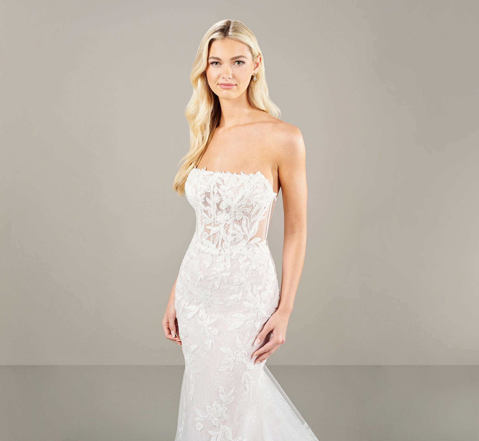 Strapless All Over Lace Wedding Gown In Ivory French Lilac、mySite、solidvoid