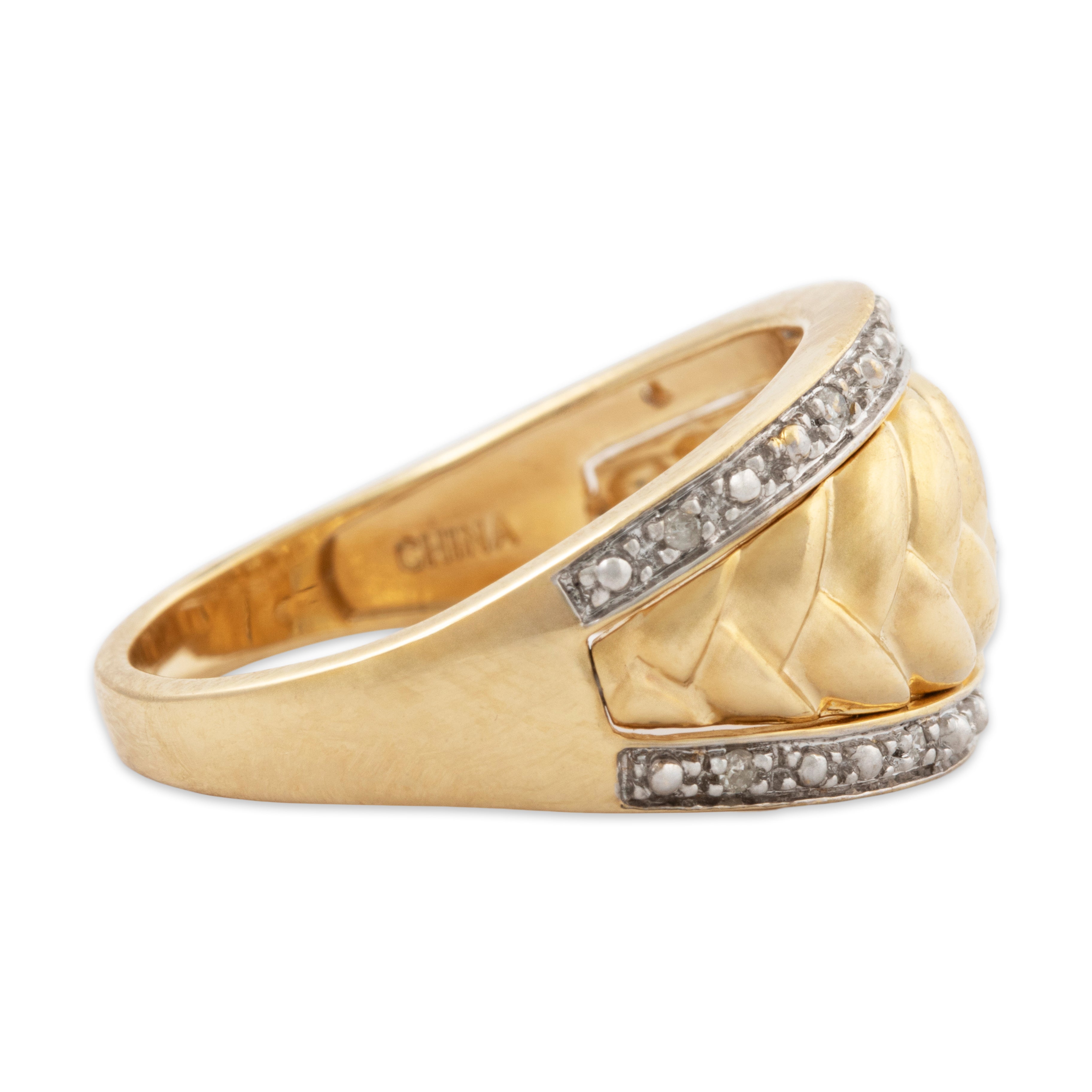 Vintage Chinese 14k Yellow Gold Diamond Woven Fishtail Bombe Ring 8.25、mySite、hinf8tx79