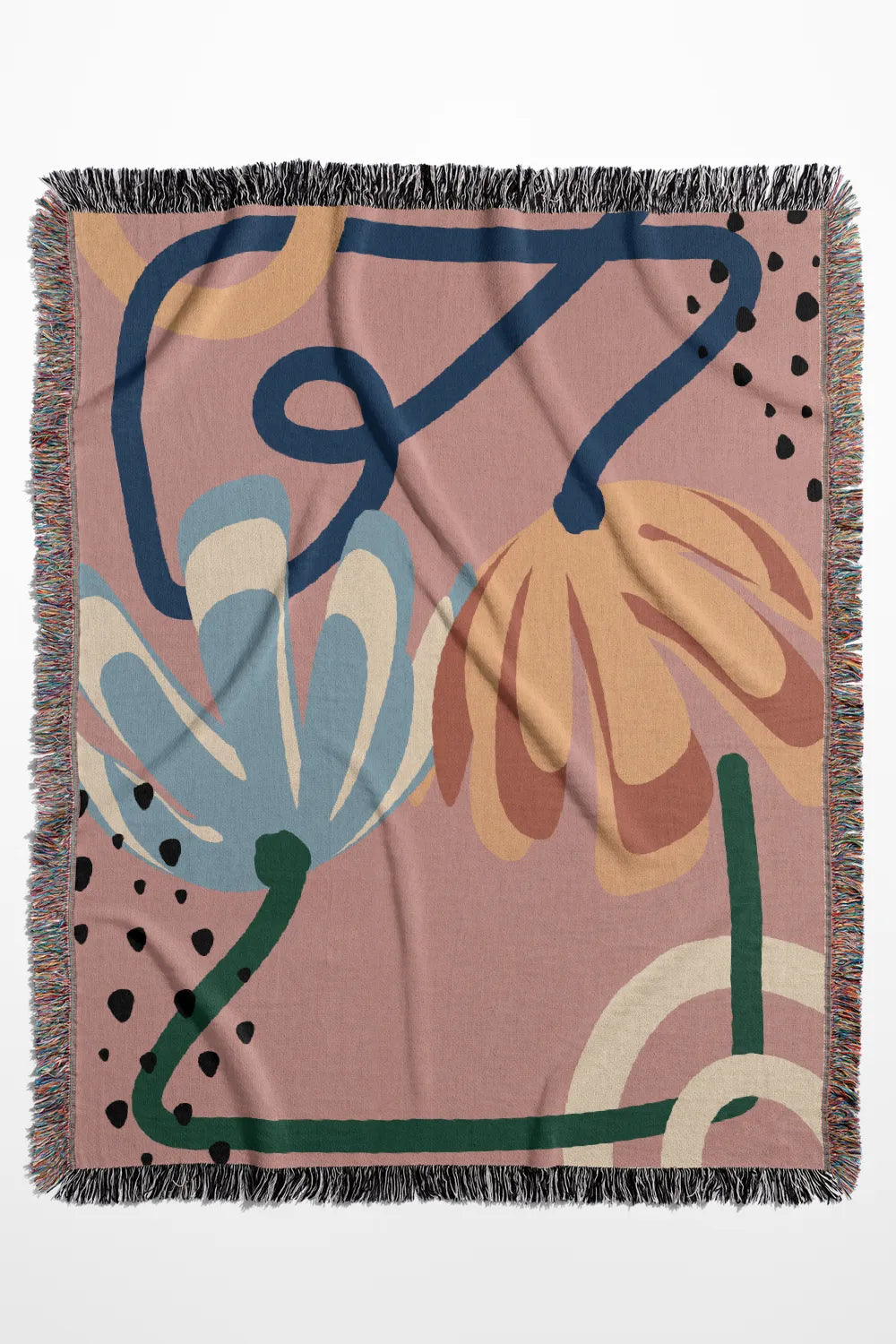 Abstract Floral Pink Cotton Woven Throw Blanket、mySite、gigharbornorthrealestate