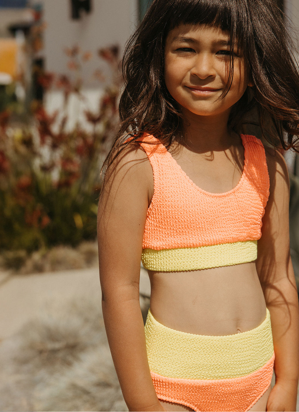 Seaesta Surf Girls' Color Block Crinkle Two Piece Bikini Set (Little Kid, Big Kid)、mySite、noshort