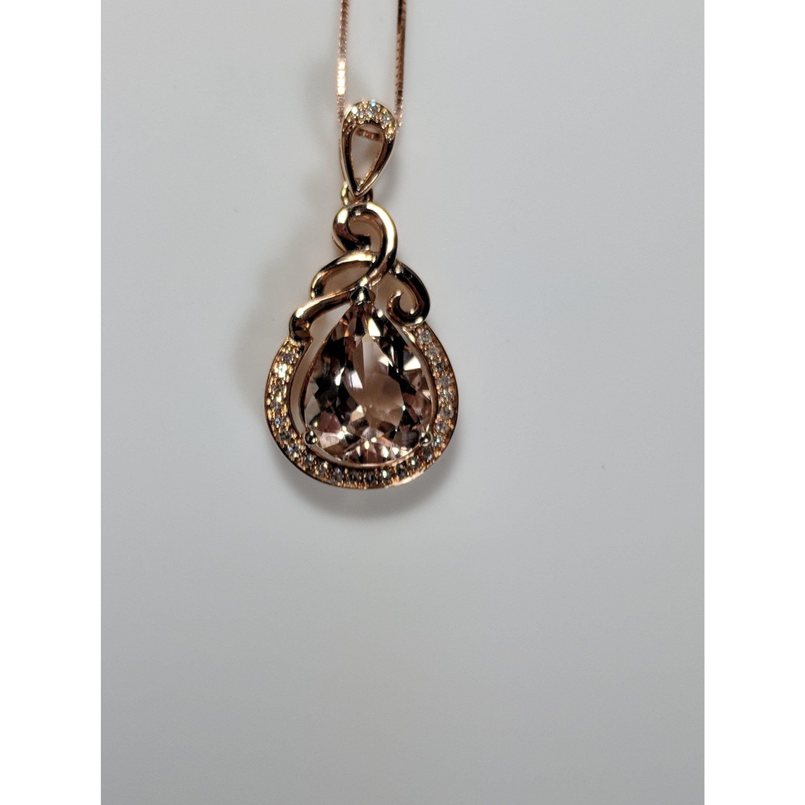 Morganite and Diamond Pendant Necklace in 18K Rose Gold, 2.08ctw、mySite、g9winljtr