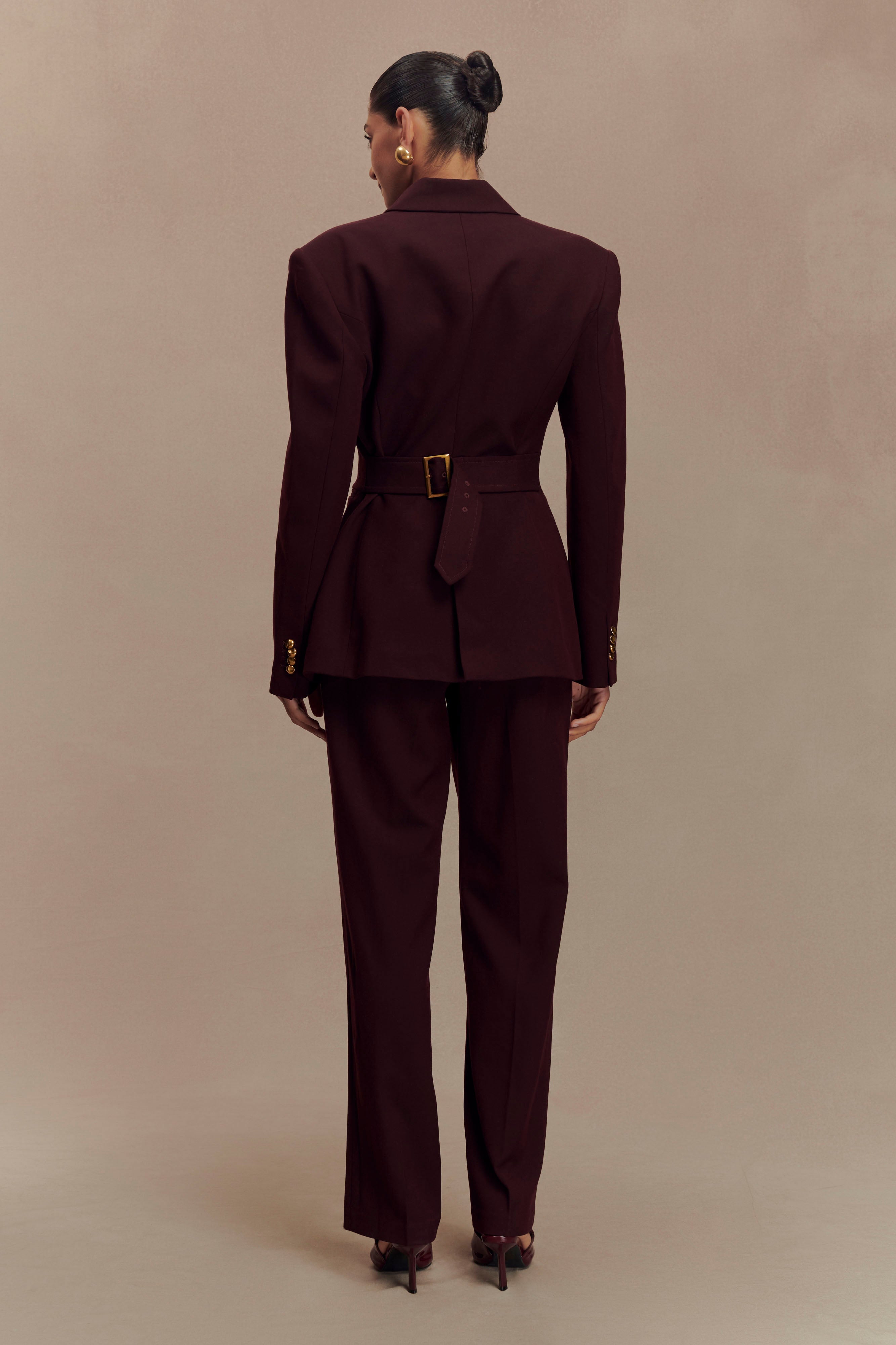 Penelope Pleated High Waisted Pants - Mahogany、mySite、solidvoid