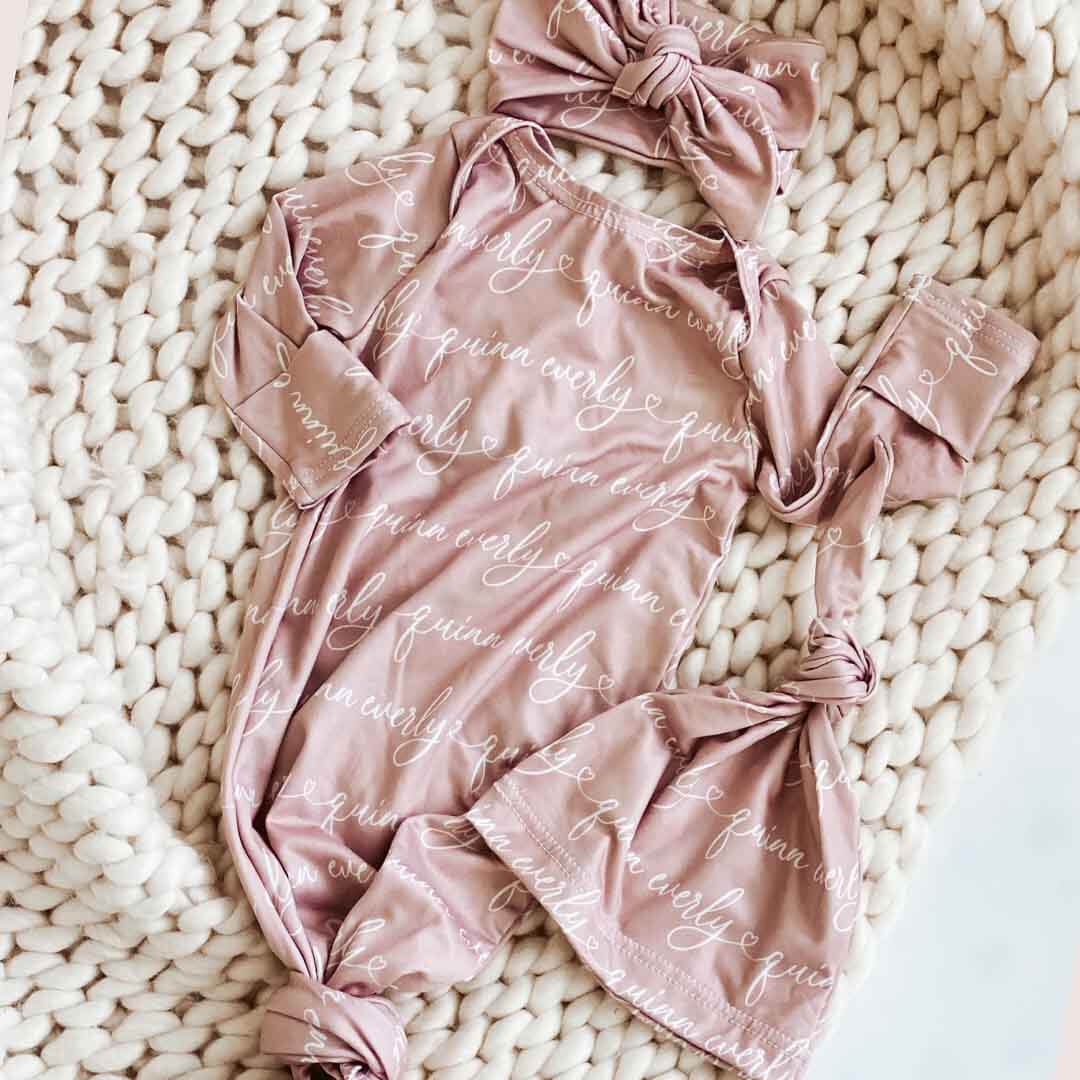  Solid Mauve Heart Personalized Newborn Baby Knot Gown - Script、mySite、layawaytickets