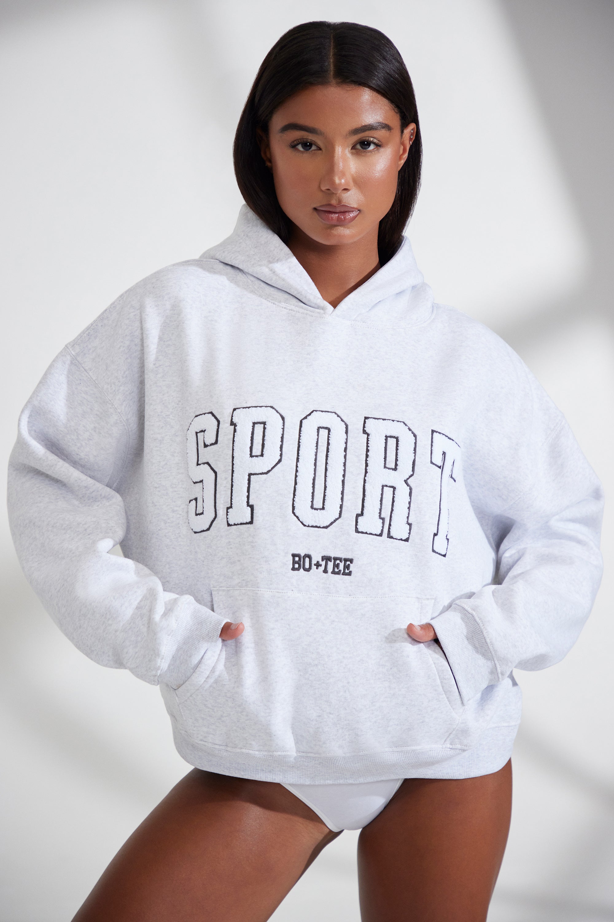 Oversized Hooded Sweatshirt in Heather Grey、mySite、solidvoid