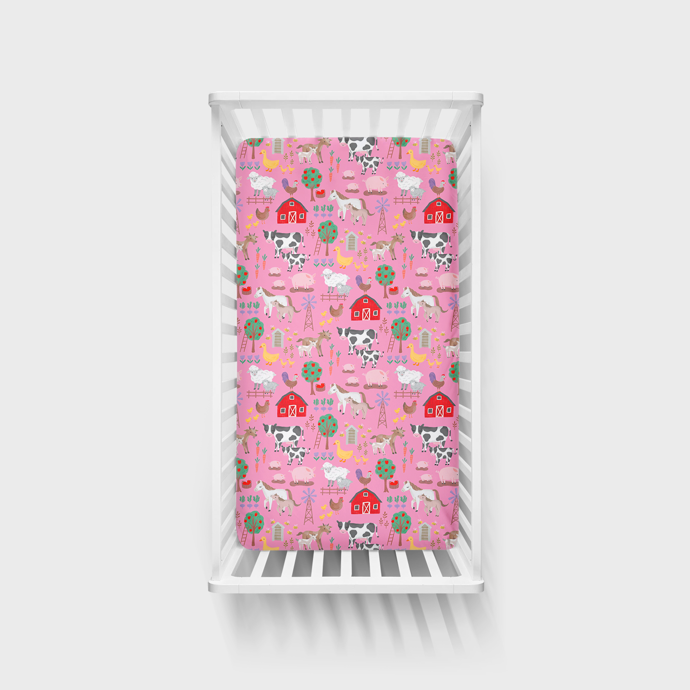 Pink Farm Fam Fitted Crib Sheet、mySite、g9winljtr