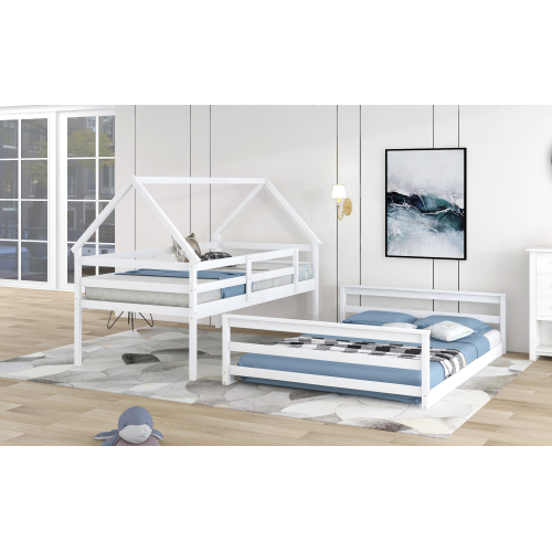 Twin Size Bunk House Bed with Slide and Ladder,Gray、、casual