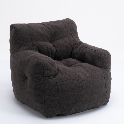 010-Soft Teddy Fabric Tufted Foam Bean Bag Chair With Teddy Fabric Dark Gray、、casual