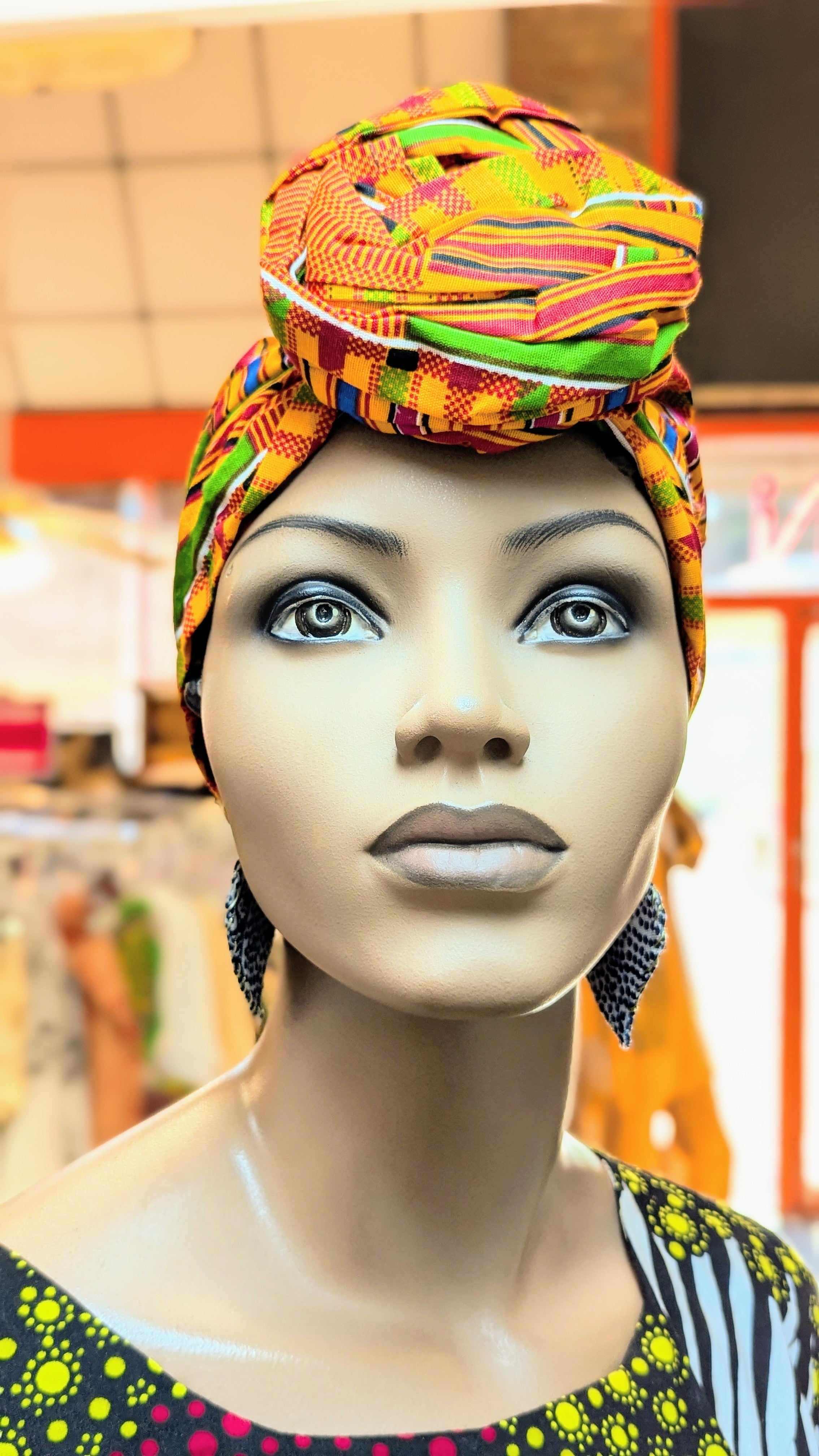 Dupsie's Chidiya Kente African Print Cotton Pre-tied Head Wrap Hat DP3227PT11、mySite、solidvoid