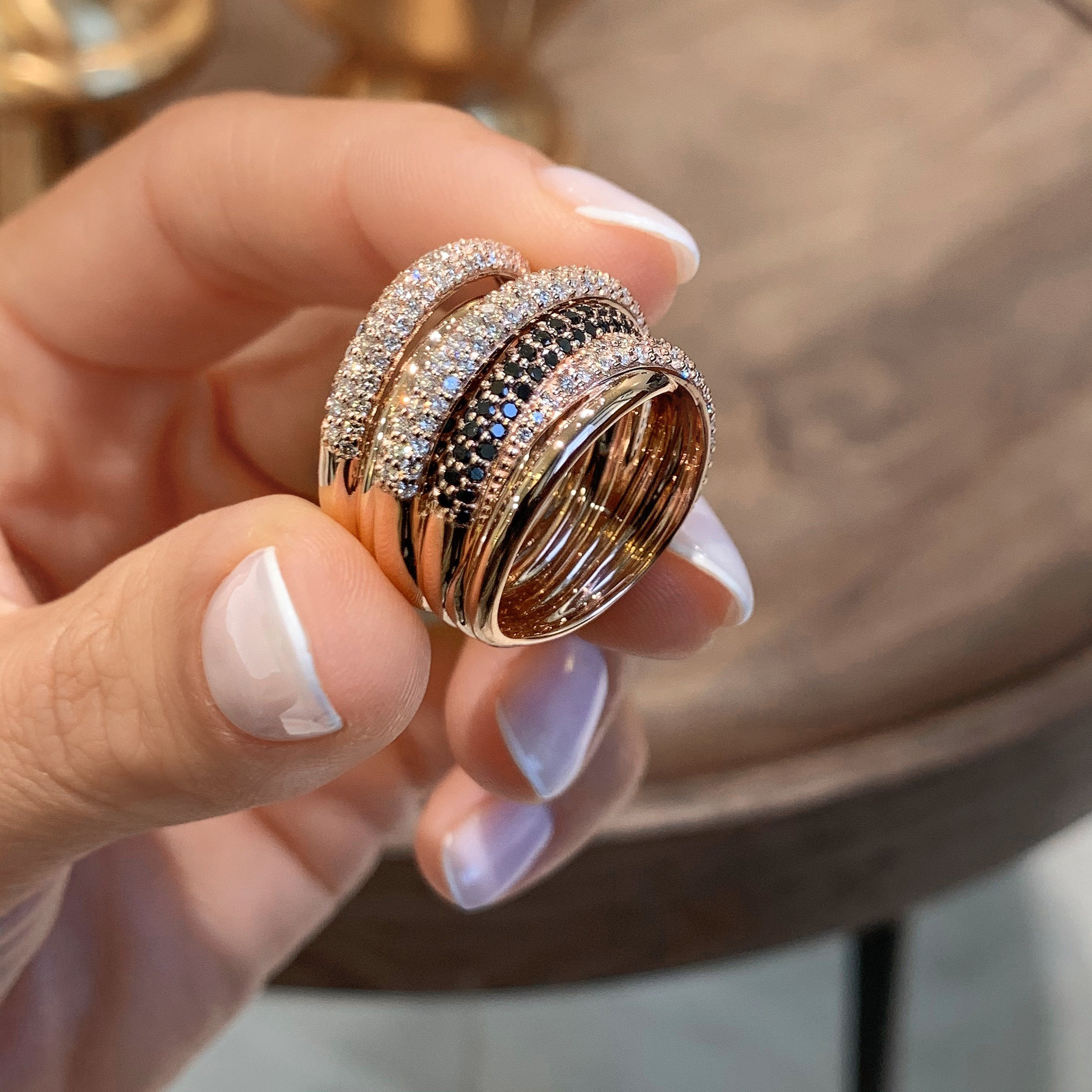 Aurora Black & White Diamond Wedding Ring (3 Carat) -14K Rose Gold、mySite、hinf8tx79