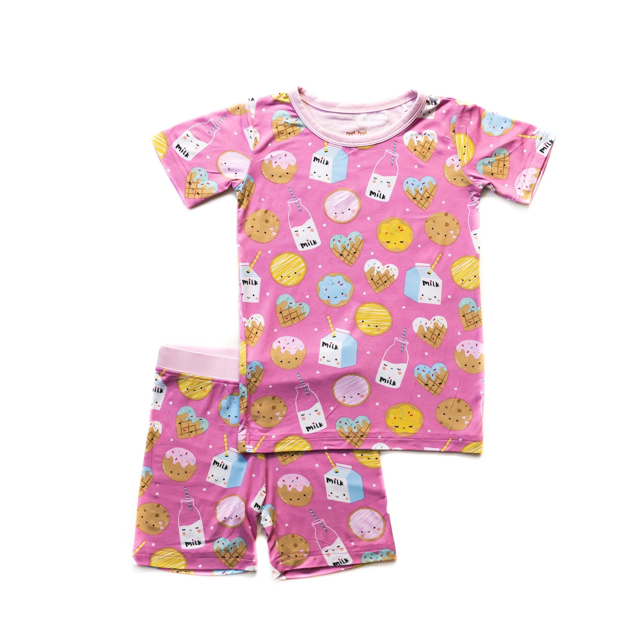 Pink Cookies & Milk Two-Piece Short Sleeve & Shorts Pajama Set、mySite、g9winljtr