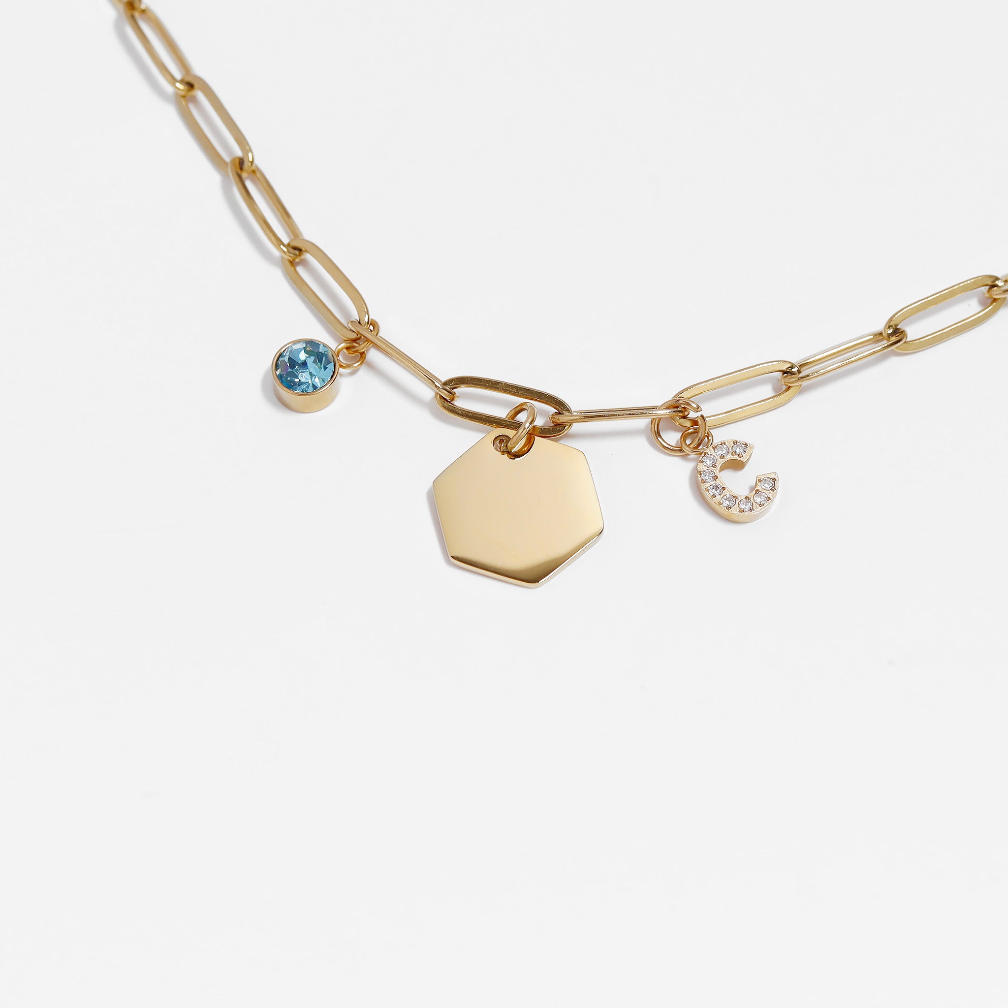 18K Gold PVD Stainless Steel Cubic Zirconia Birthstone Charm / SBB0335、mySite、dreamappss