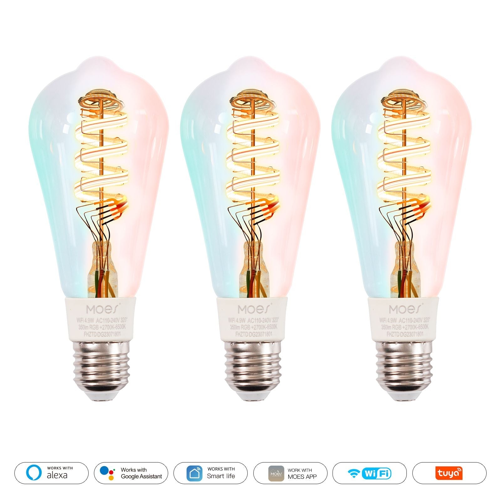WiFi E27 Smart Edison LED Light Bulbs 16 Million RGB Color Changing 2700K-6500K Dimmable、mySite、fannypackpong