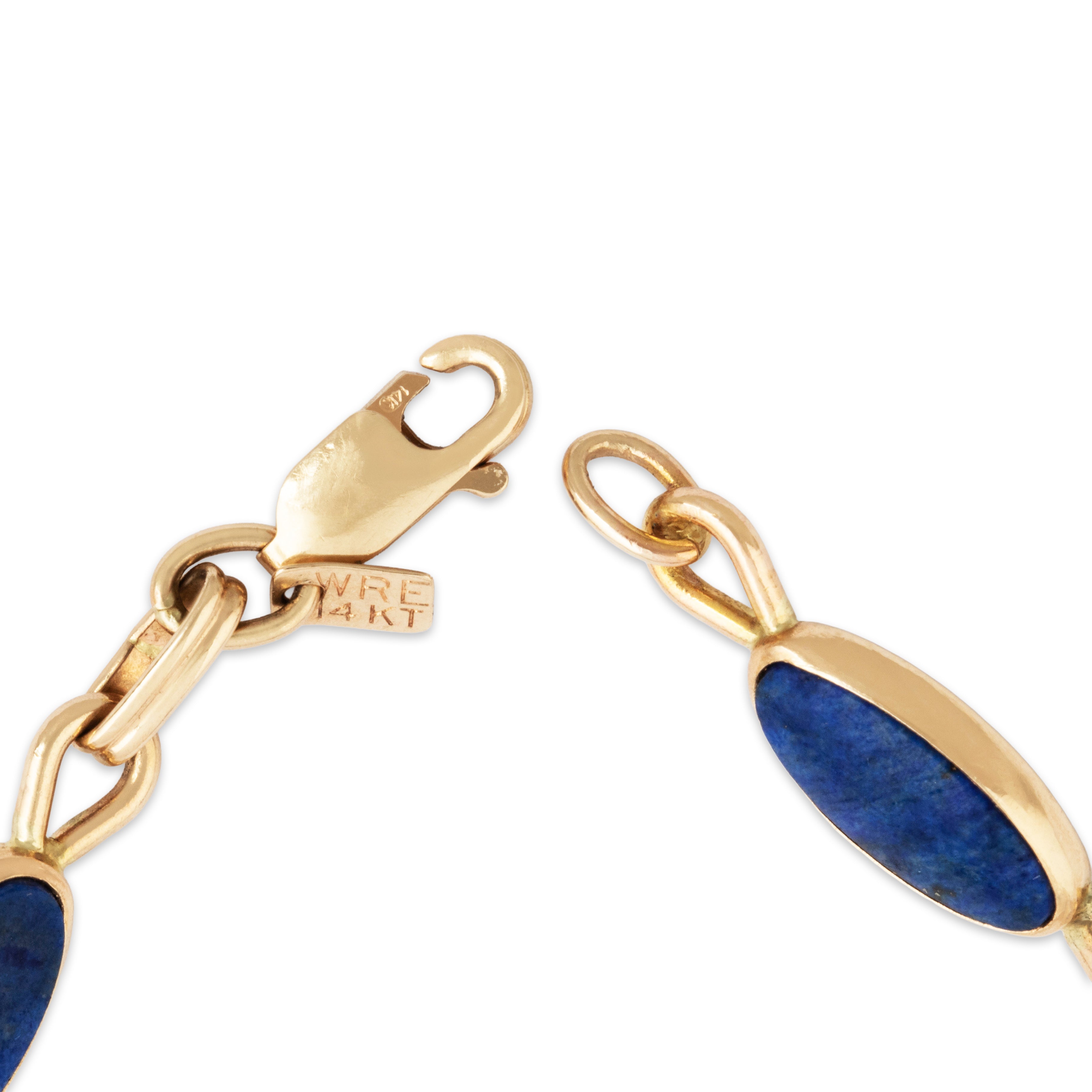 Vintage 14k Yellow Gold Lapis Lazuli Lovely Royal Blue Link Bracelet 6.75、mySite、hinf8tx79