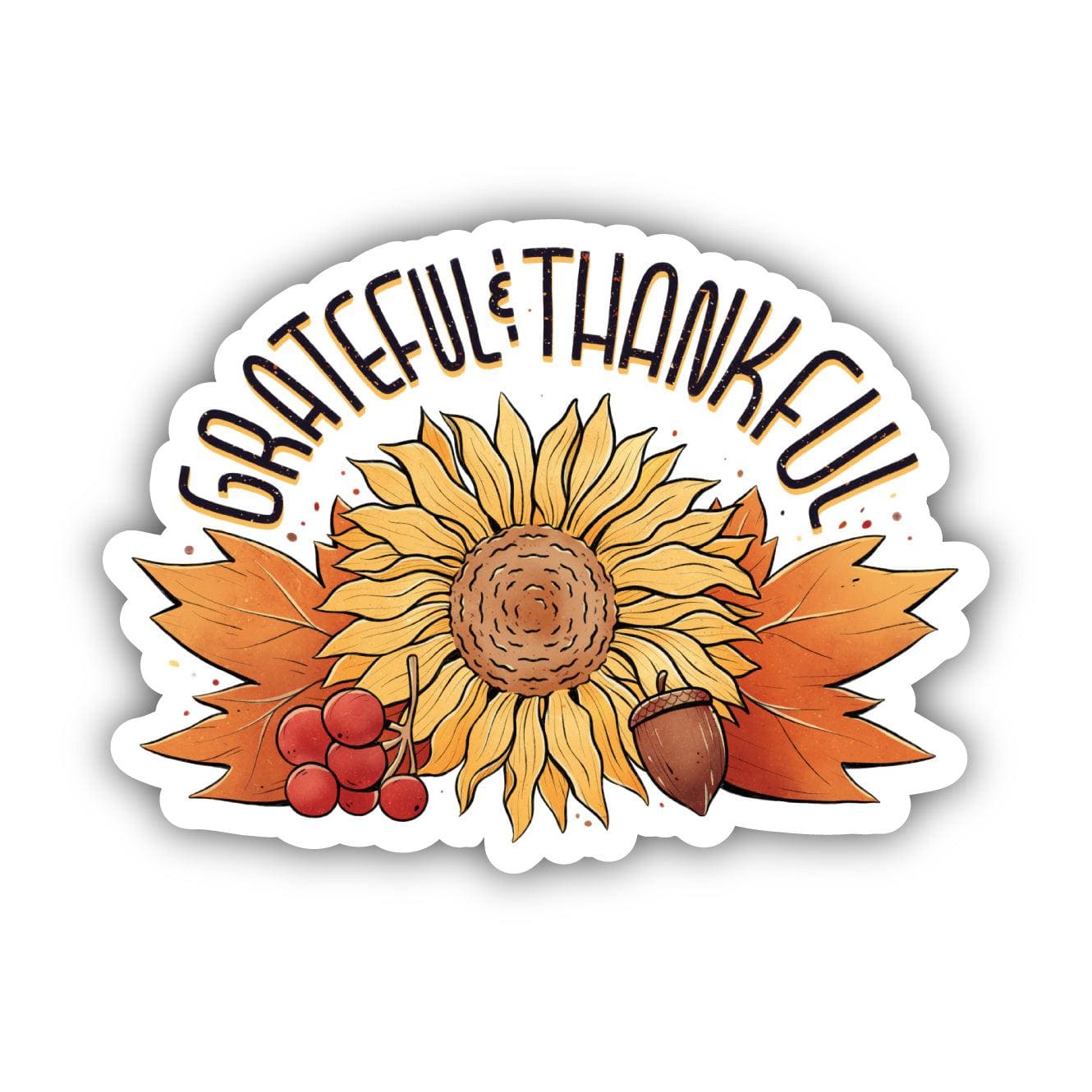  Grateful and Thankful Autumn Leaves and Sunflower Sticker、mySite、elrpsem3k