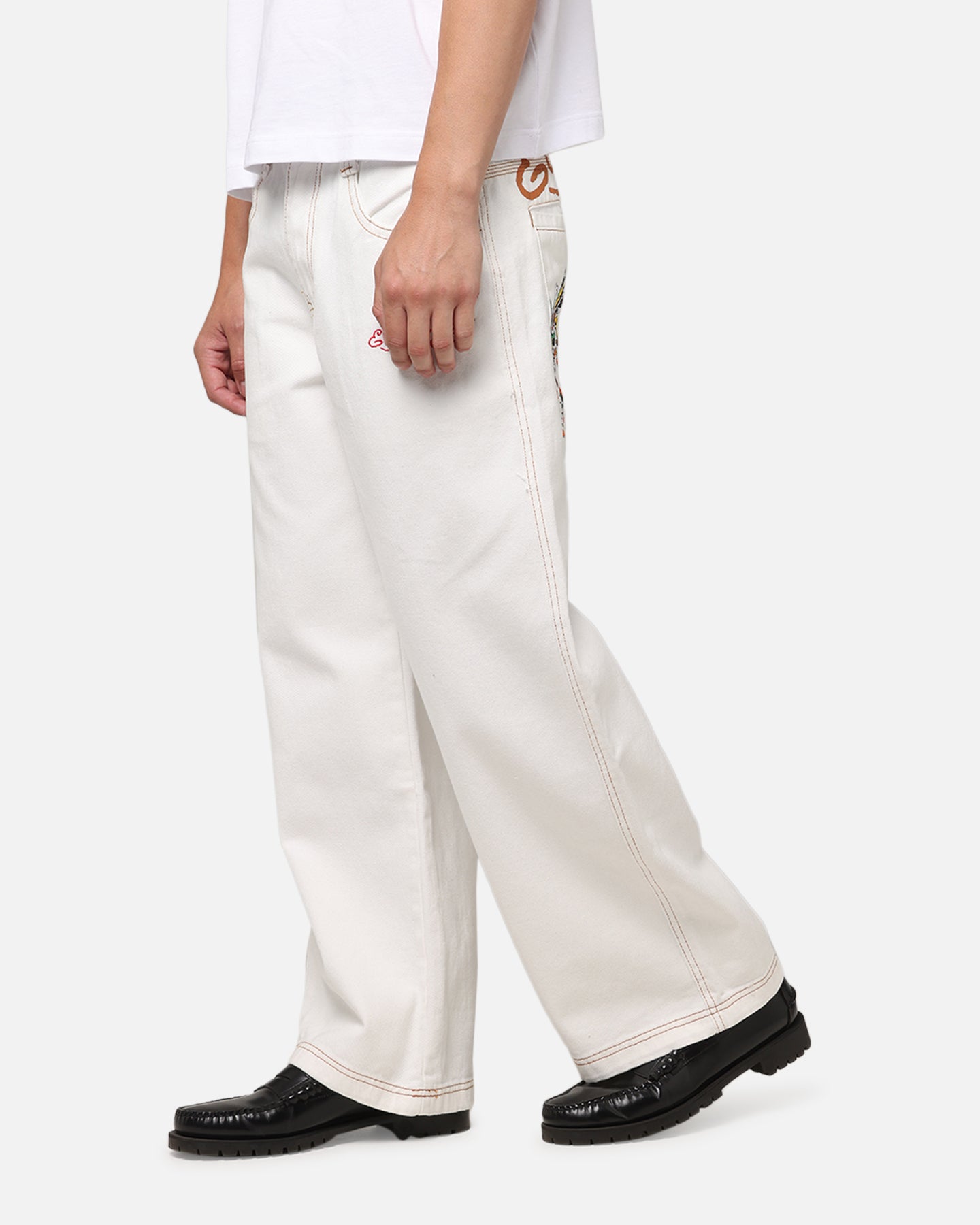 Ed Hardy Dragon Wide Leg Denim Jeans Off White、mySite、zt4zffjzw