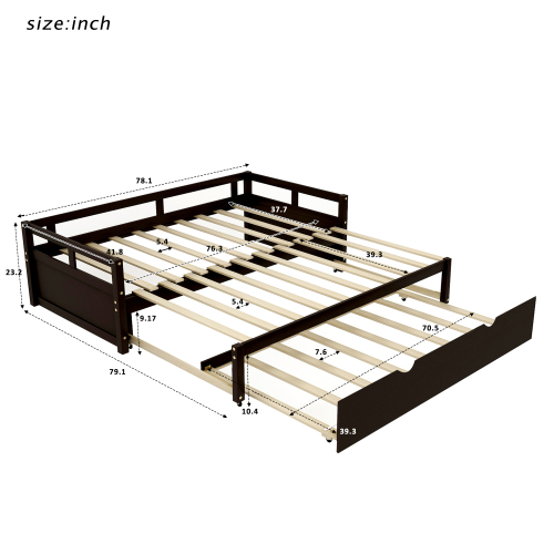 Extending Daybed with Trundle, Wooden Daybed with Trundle, White、、casual