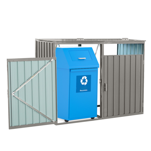 Garbage Bin Shed Stores 3 Trash Cans Metal Outdoor Bin Shed for Garbage Storage,Stainless Galvanized Steel, Bin Shed for Garden Yard Lawn,Grey、、eastwooduniform