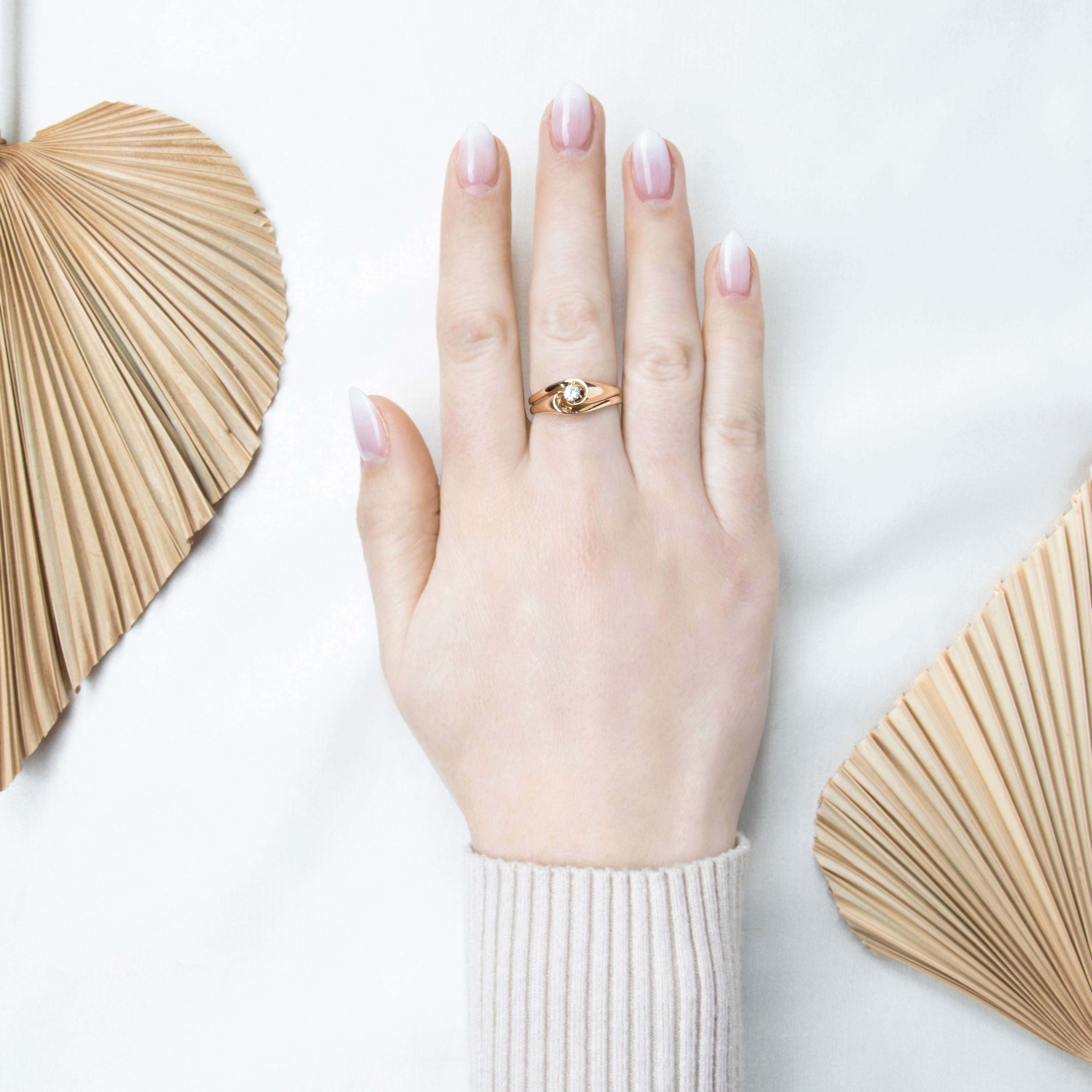 Vintage 14k Yellow Gold Diamond Modernist Solitaire Ring 8.75、mySite、hinf8tx79