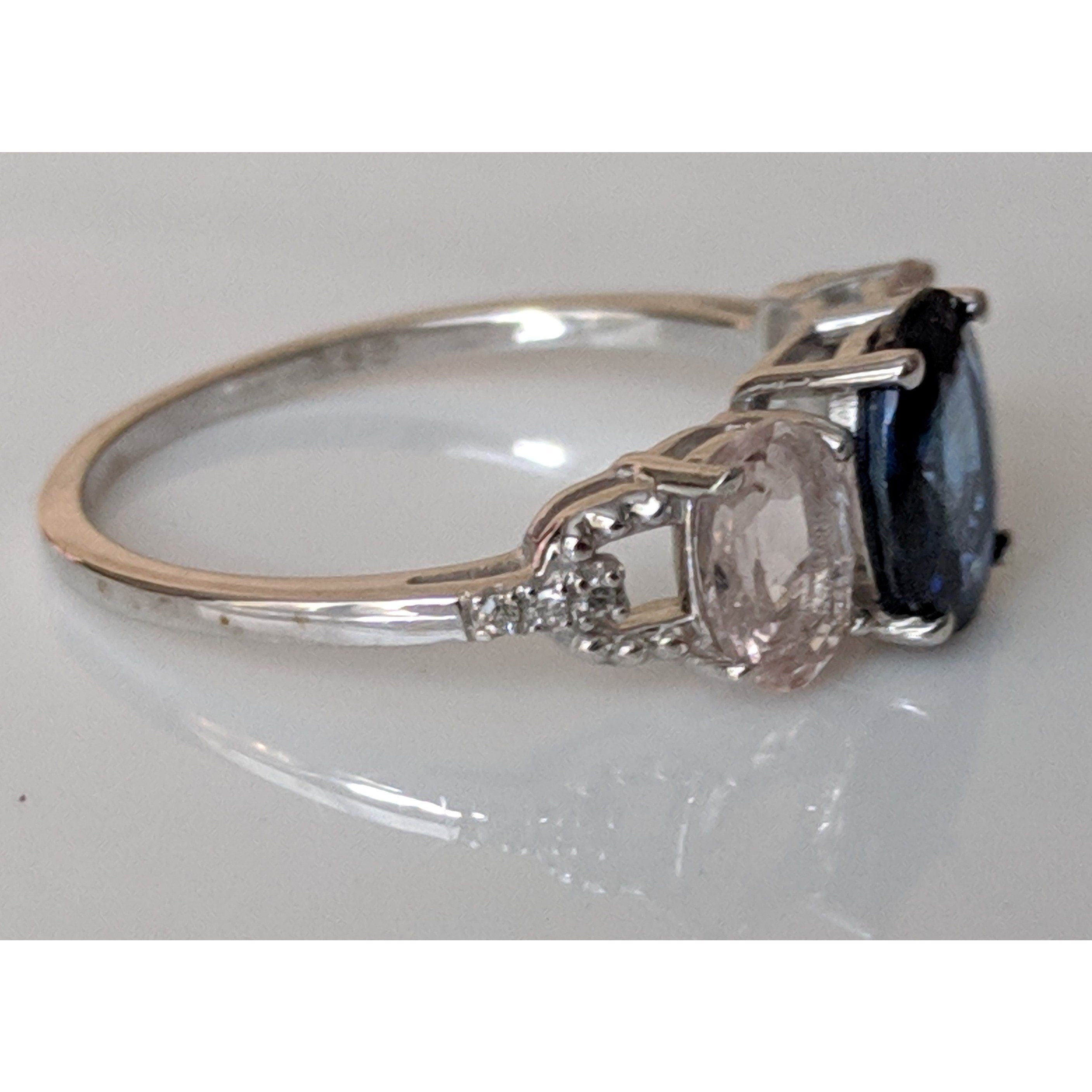 Sapphire, Morganite and Diamond Ring in 10K White Gold, Gorgeous & Unusual!、mySite、g9winljtr