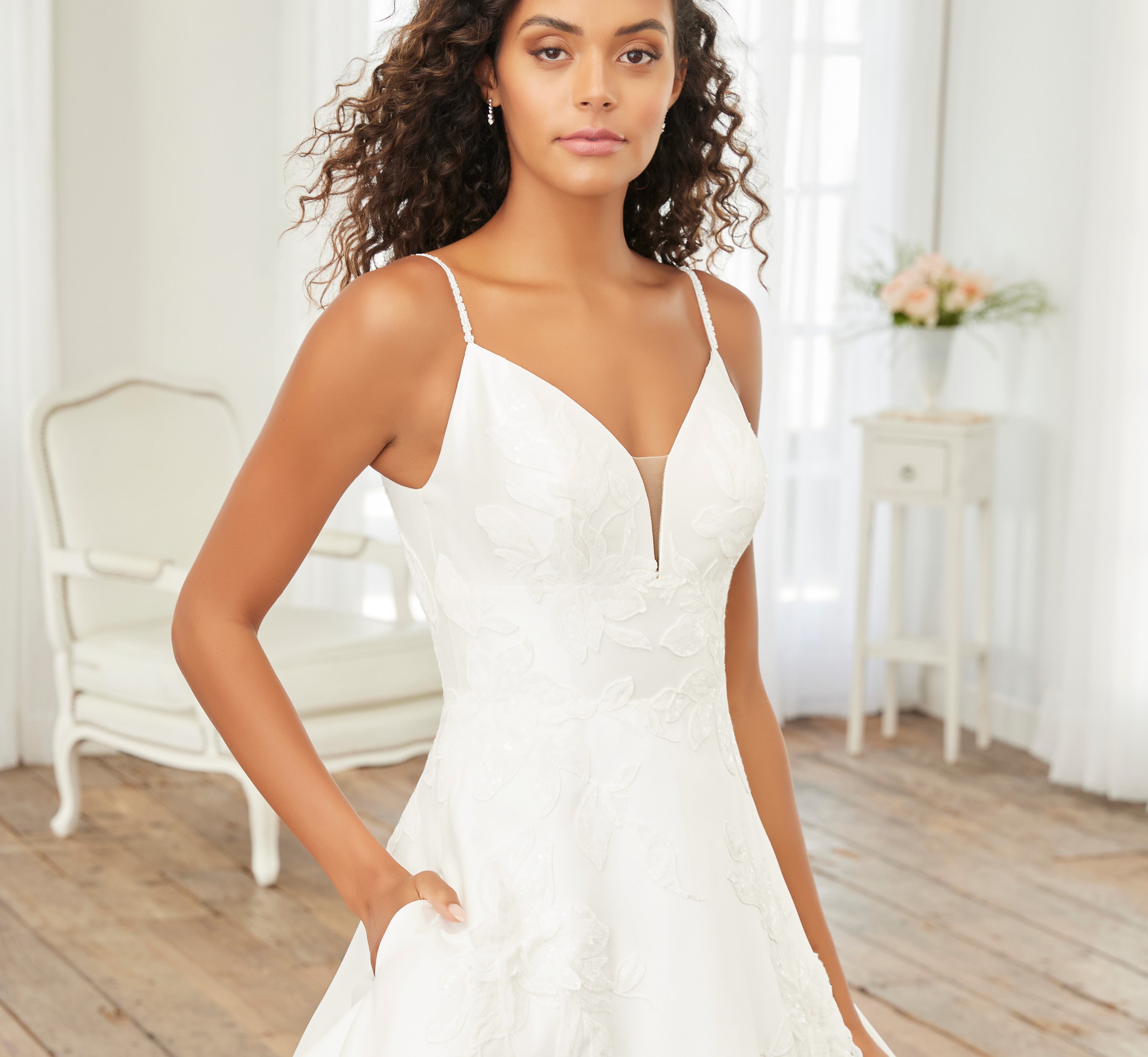 Floral Beaded Mikado A-Line Gown In Ivory Nude、mySite、solidvoid