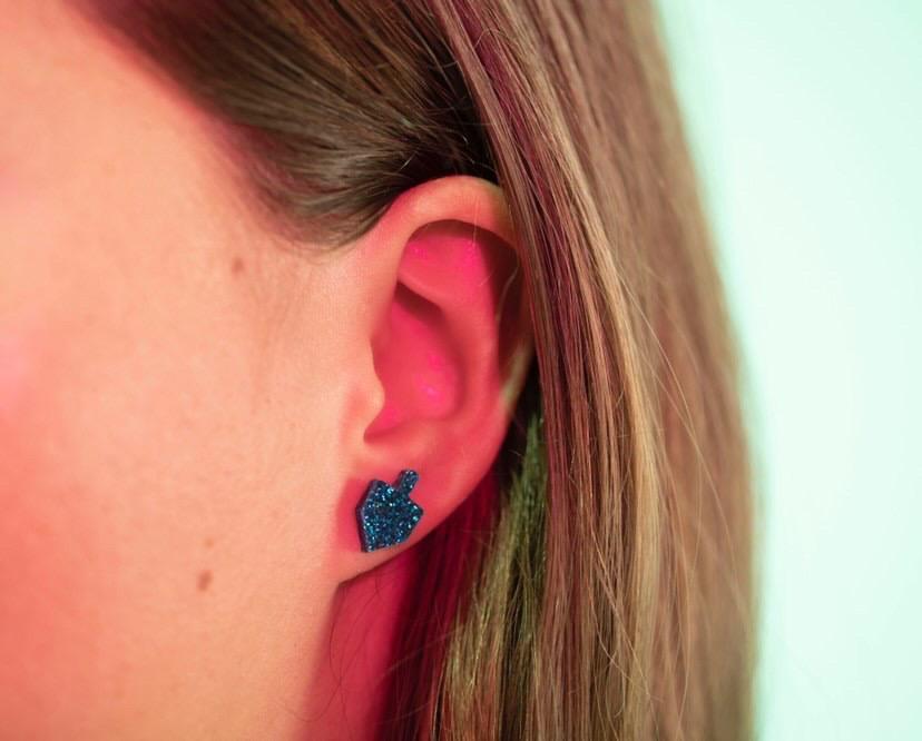 Dreidel Stud Earrings - Blue Glitter、mySite、topwebapps