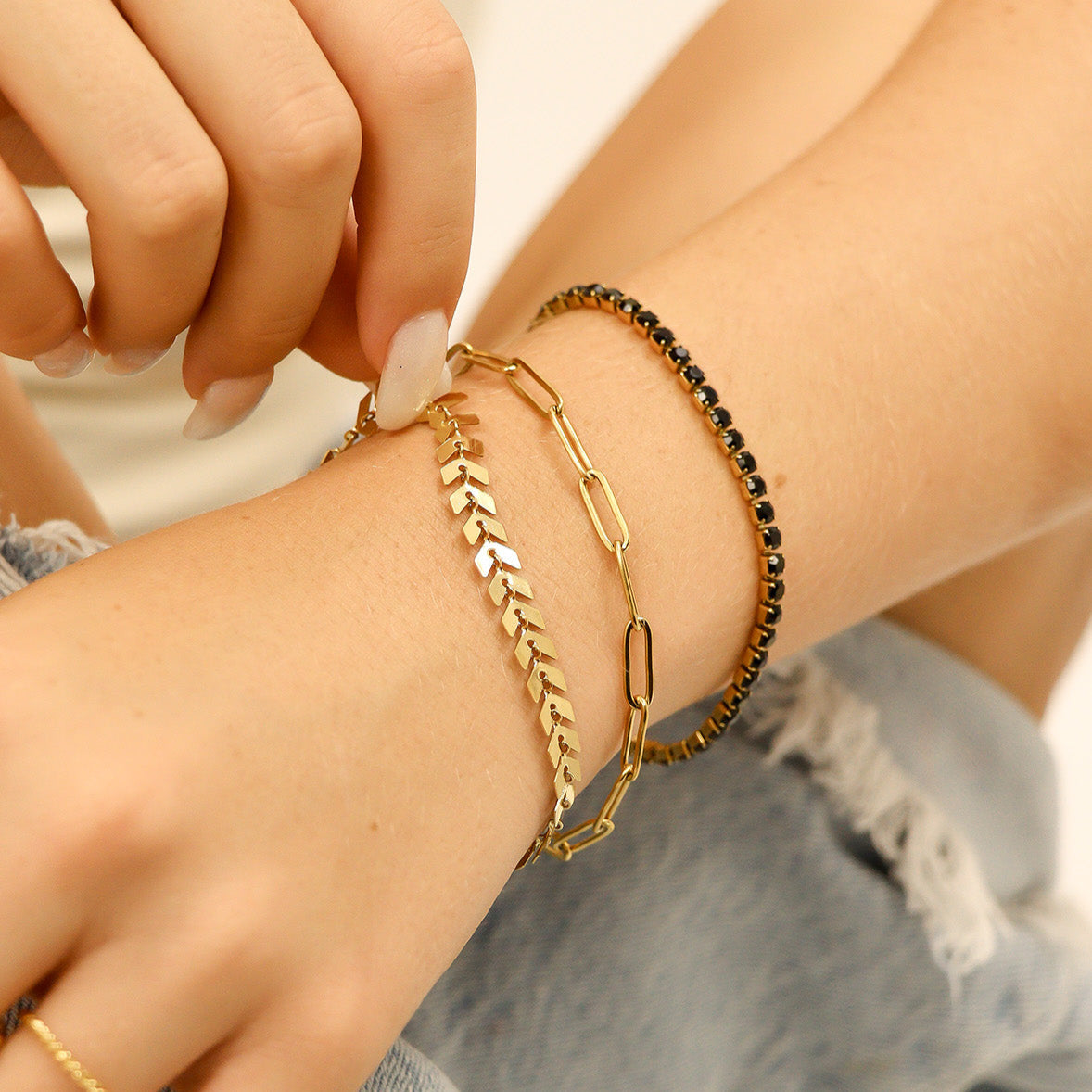 18K Gold PVD Stainless Steel Chevron Bracelet or Anklet / BRJ9099、mySite、dreamappss