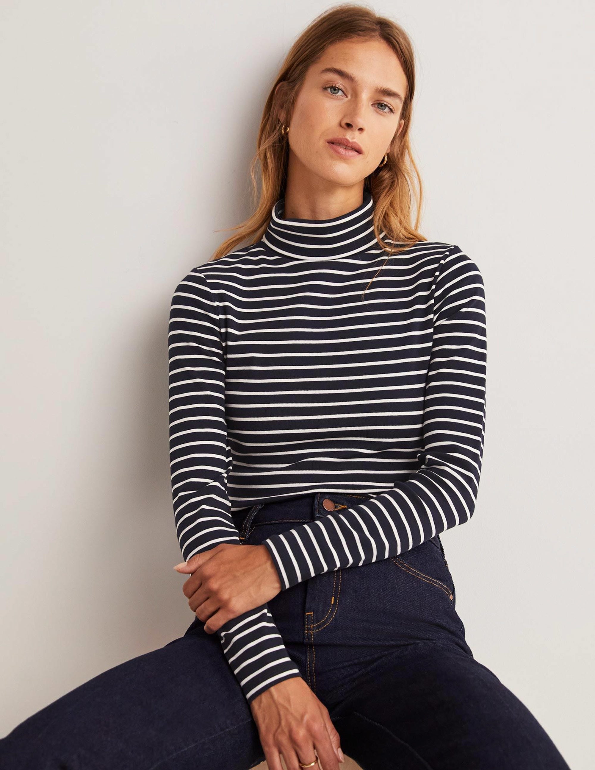  Essential Roll-neck Top-Navy / Ivory Stripe、mySite、ashleygrahame