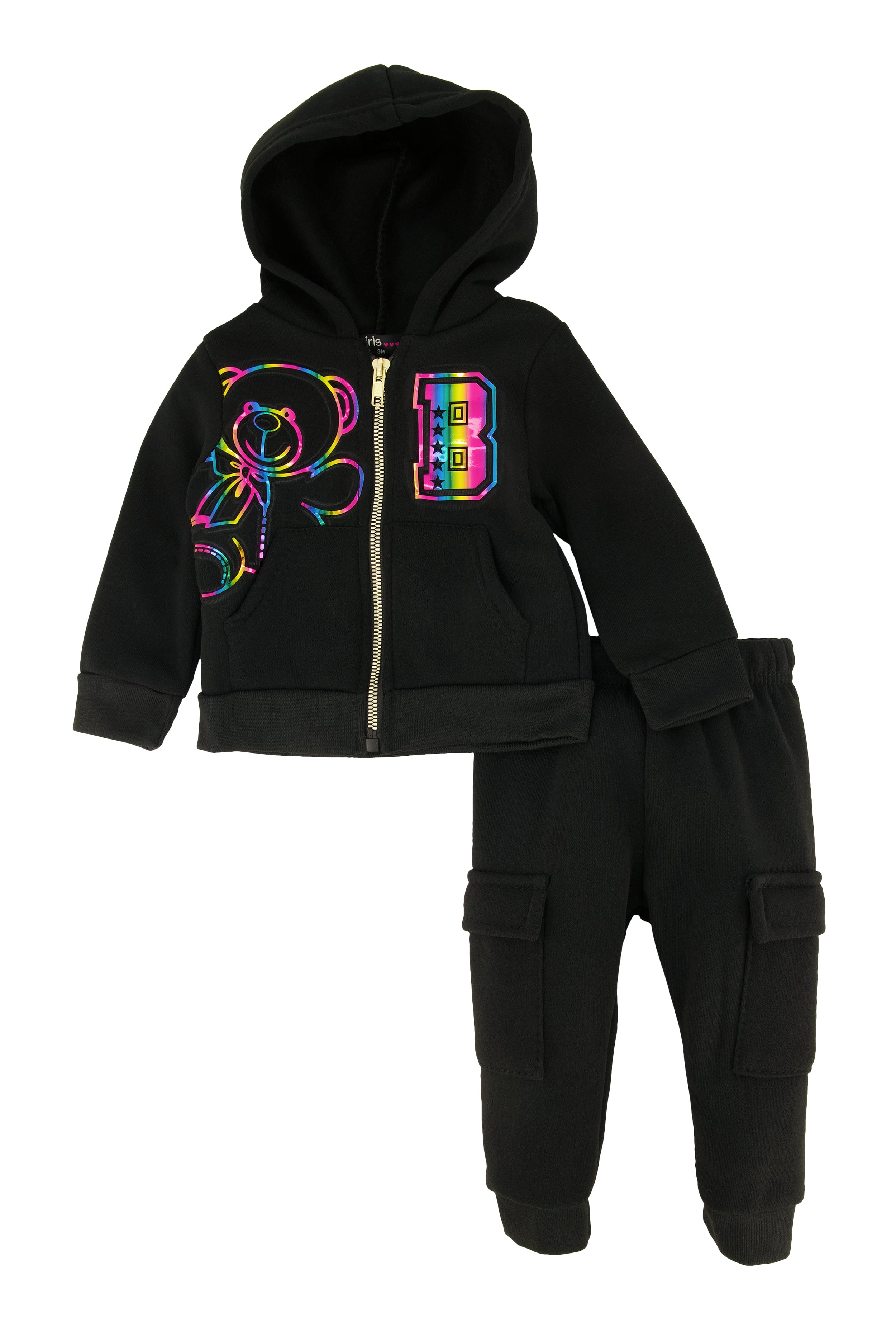 Baby Girls 0-9M Bear 3D Foil Screen Graphic Hoodie and Joggers、mySite、camillekostekn
