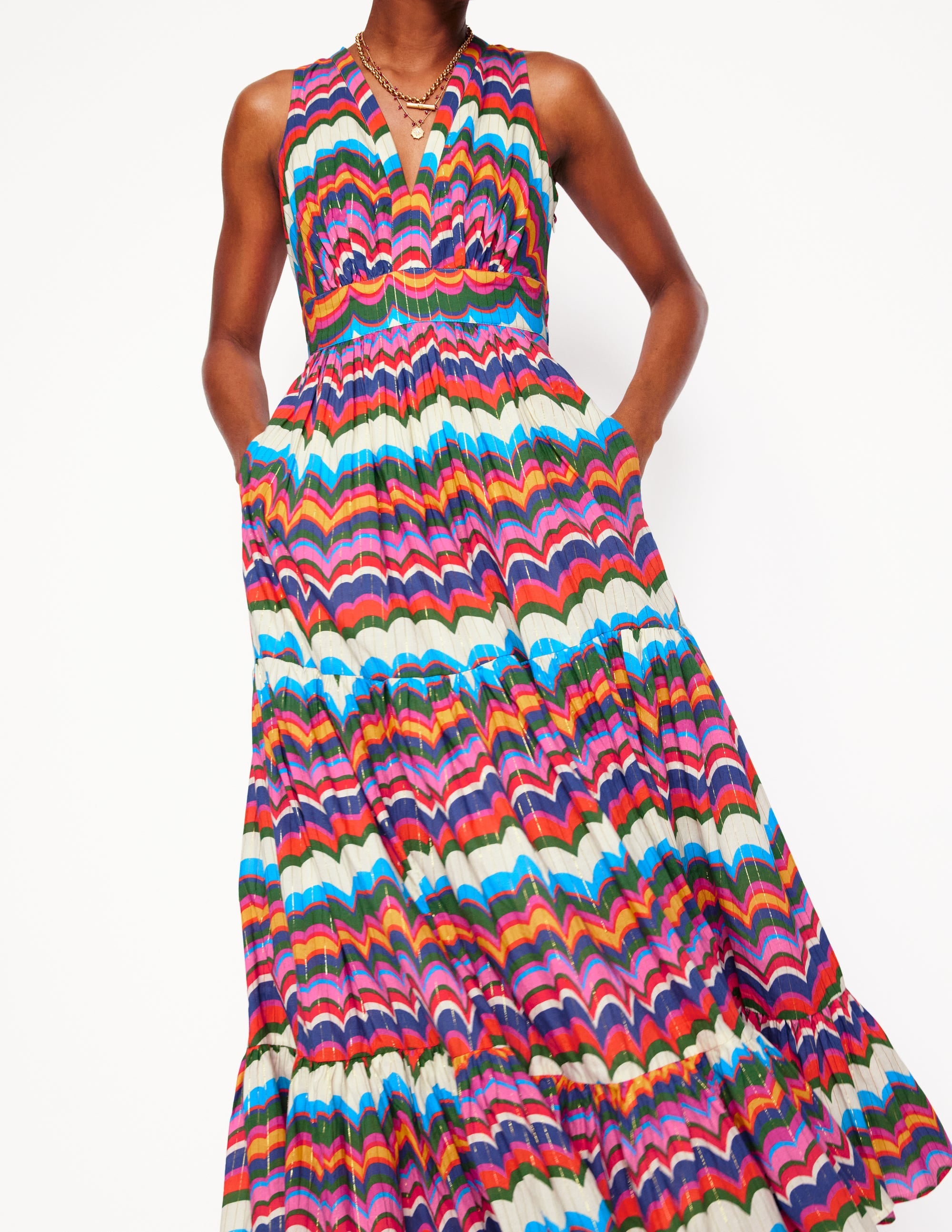  Serena Cotton Tie Maxi Dress-Multi, Abstract Wave、mySite、ashleygrahame
