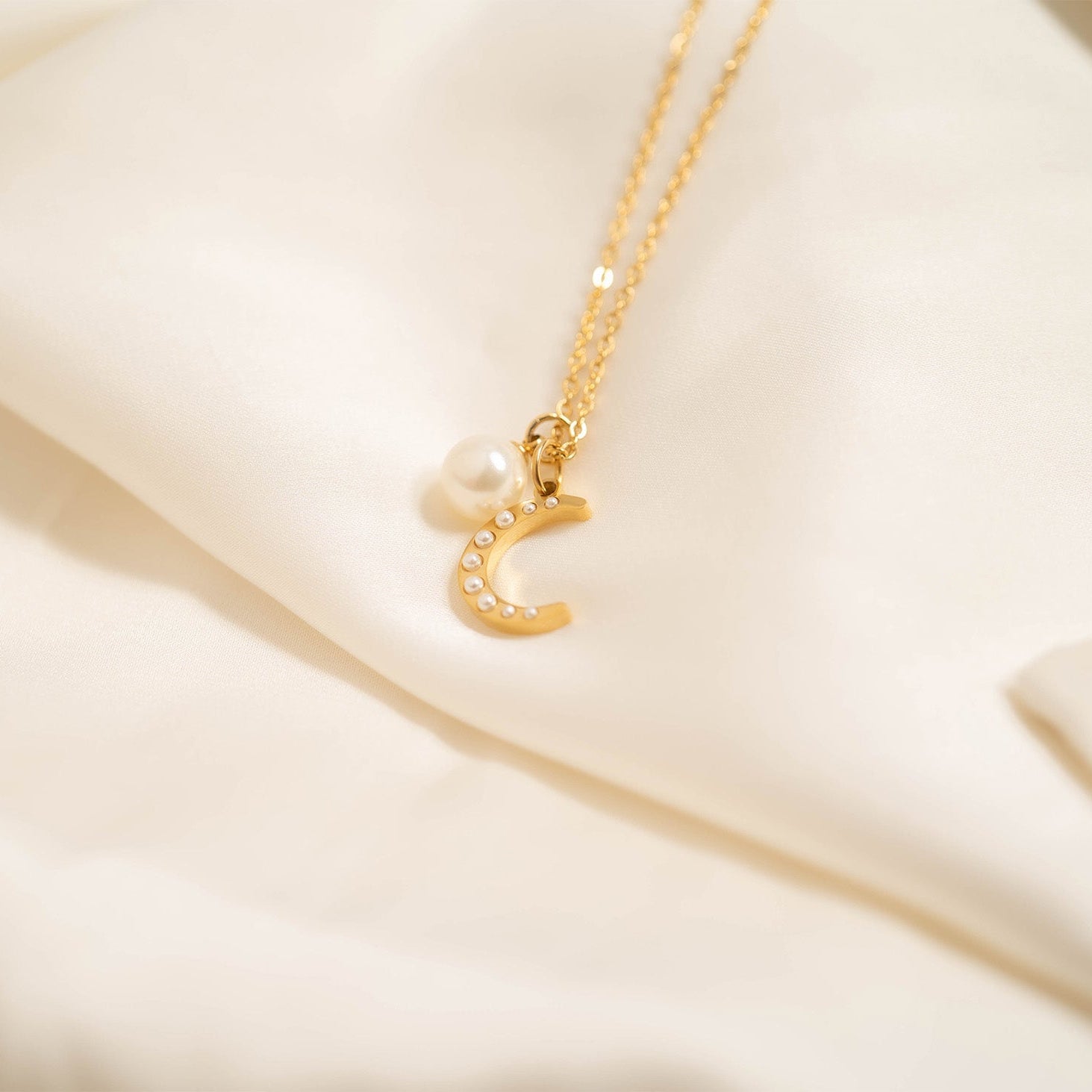 18K Gold PVD Stainless Steel Pearl Moon Charm / PDL0250、mySite、dreamappss