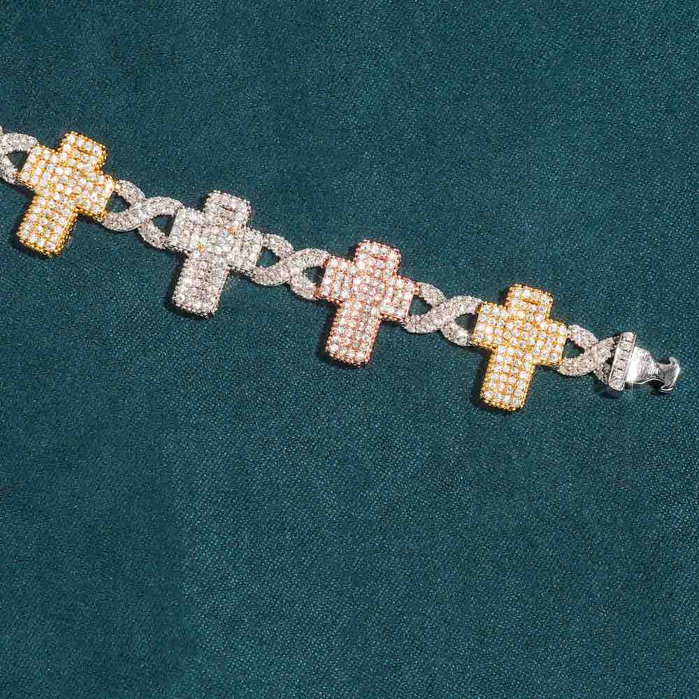 15MM Moissanite Cross Infinity Link Bracelet Three Tone、mySite、hinf8tx79