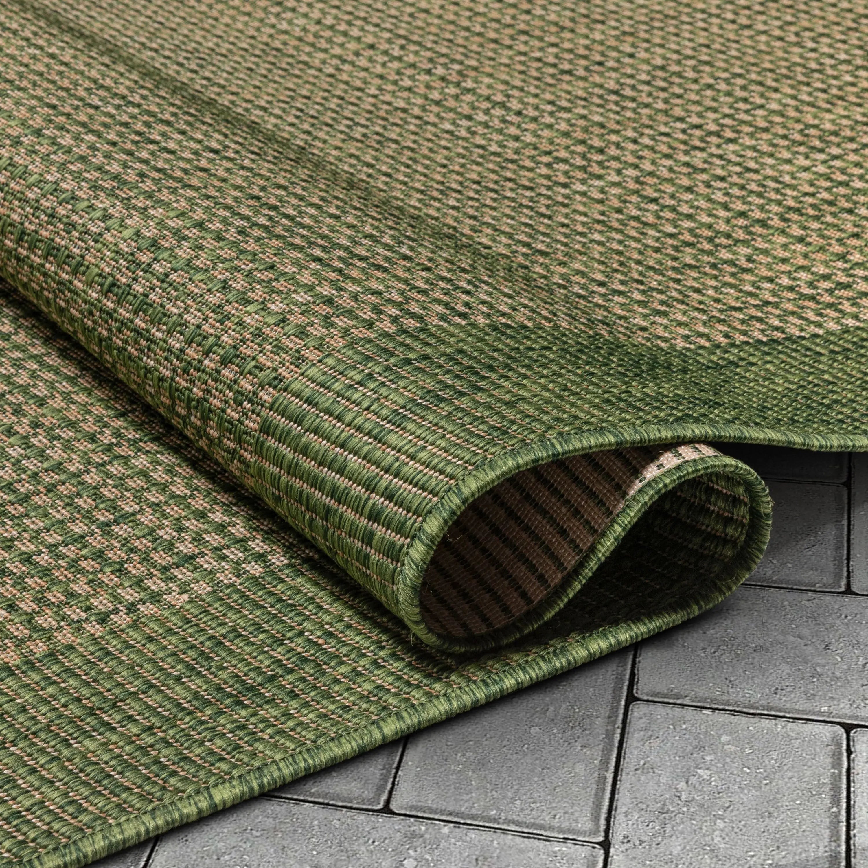 Odin Solid & Striped Border Indoor Outdoor Green Flatweave Rug、mySite、gigharbornorthrealestate