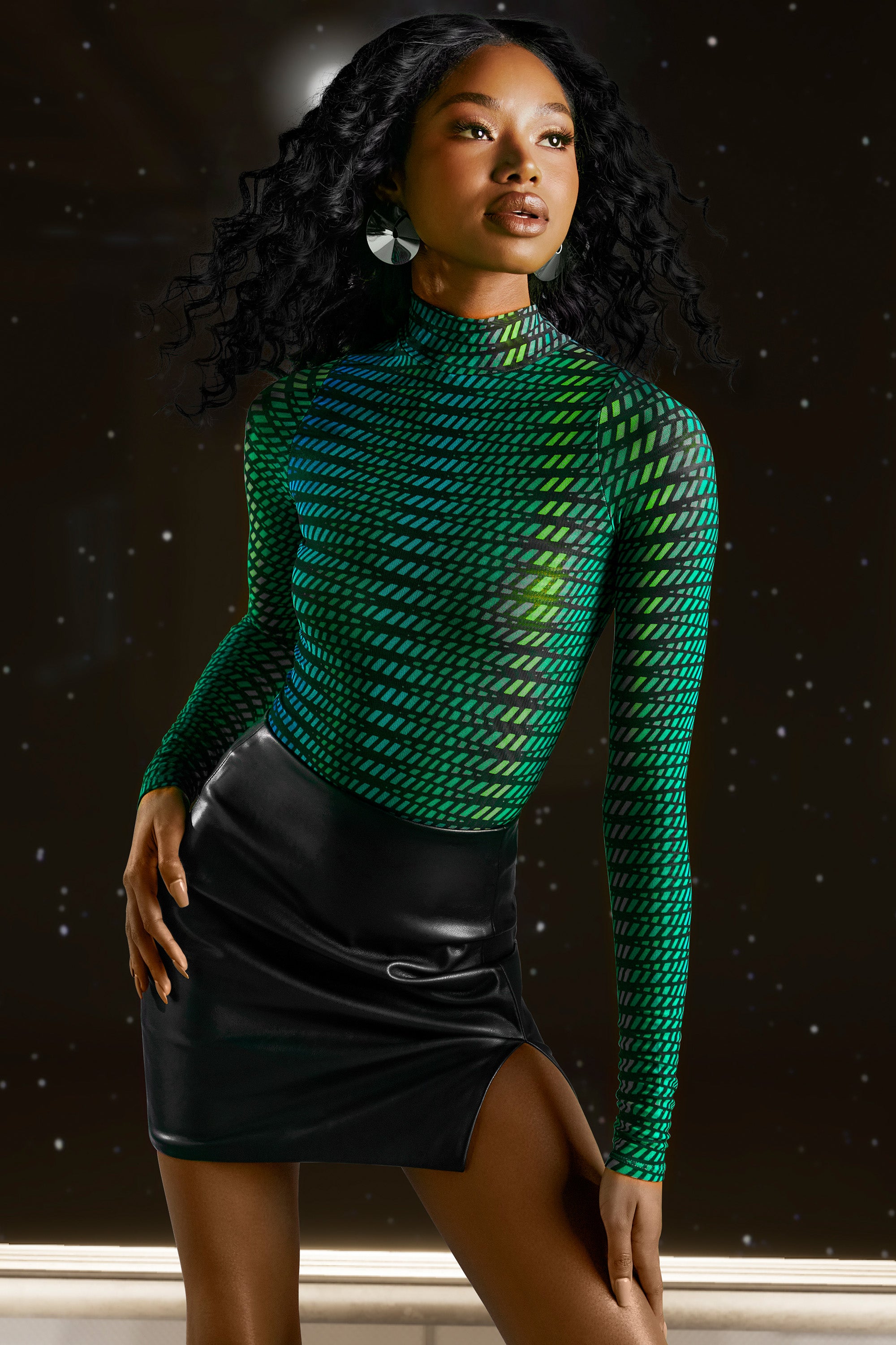 High Neck Mesh Bodysuit in Striped Print、mySite、solidvoid