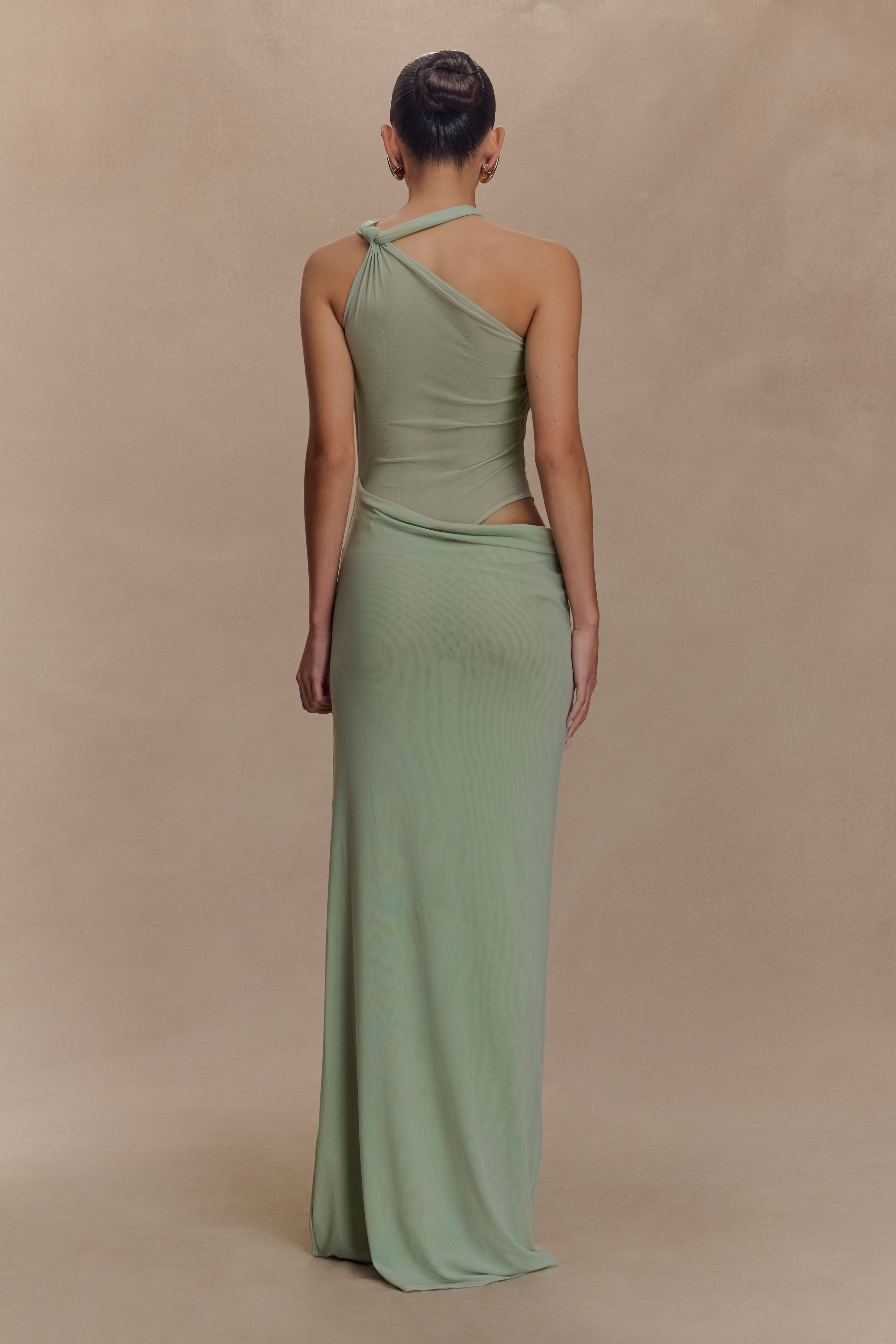 Edwina Knotted Mesh Maxi Dress - Sage、mySite、solidvoid