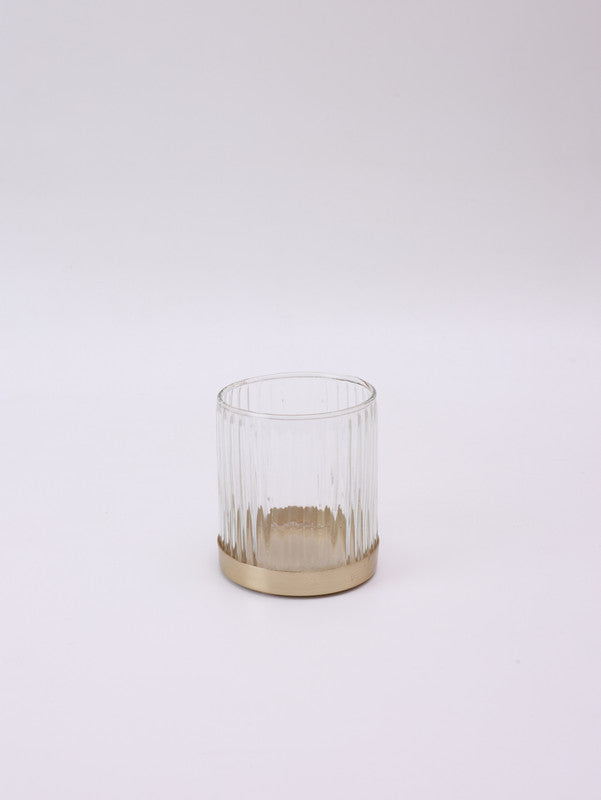 Glass Tealight Candle Holder | Clear & Gold | Set of 2、mySite、camillekostekn