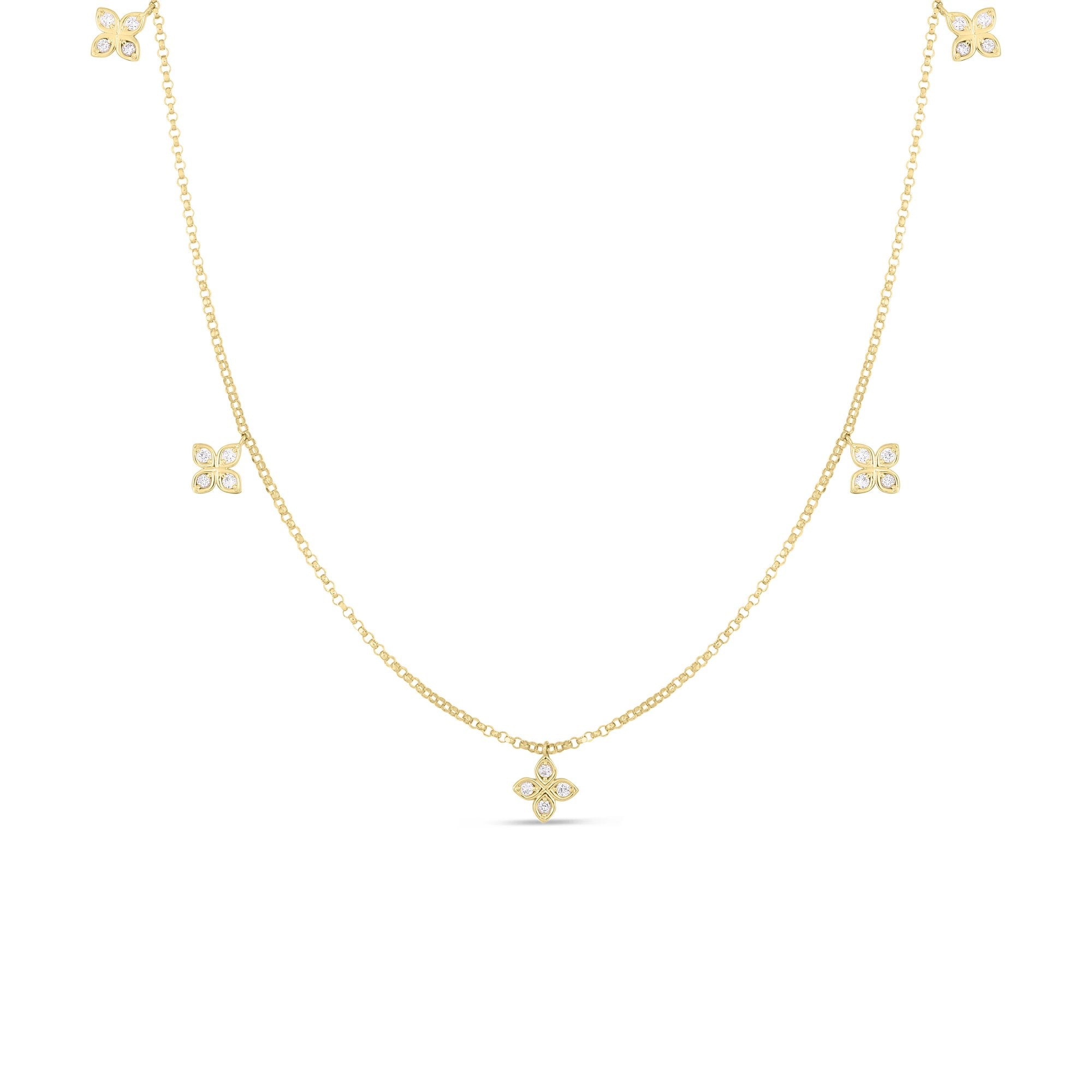 18K Yellow Gold Love By The Inch Dangling 5 Station Flower Necklace、mySite、hinf8tx79
