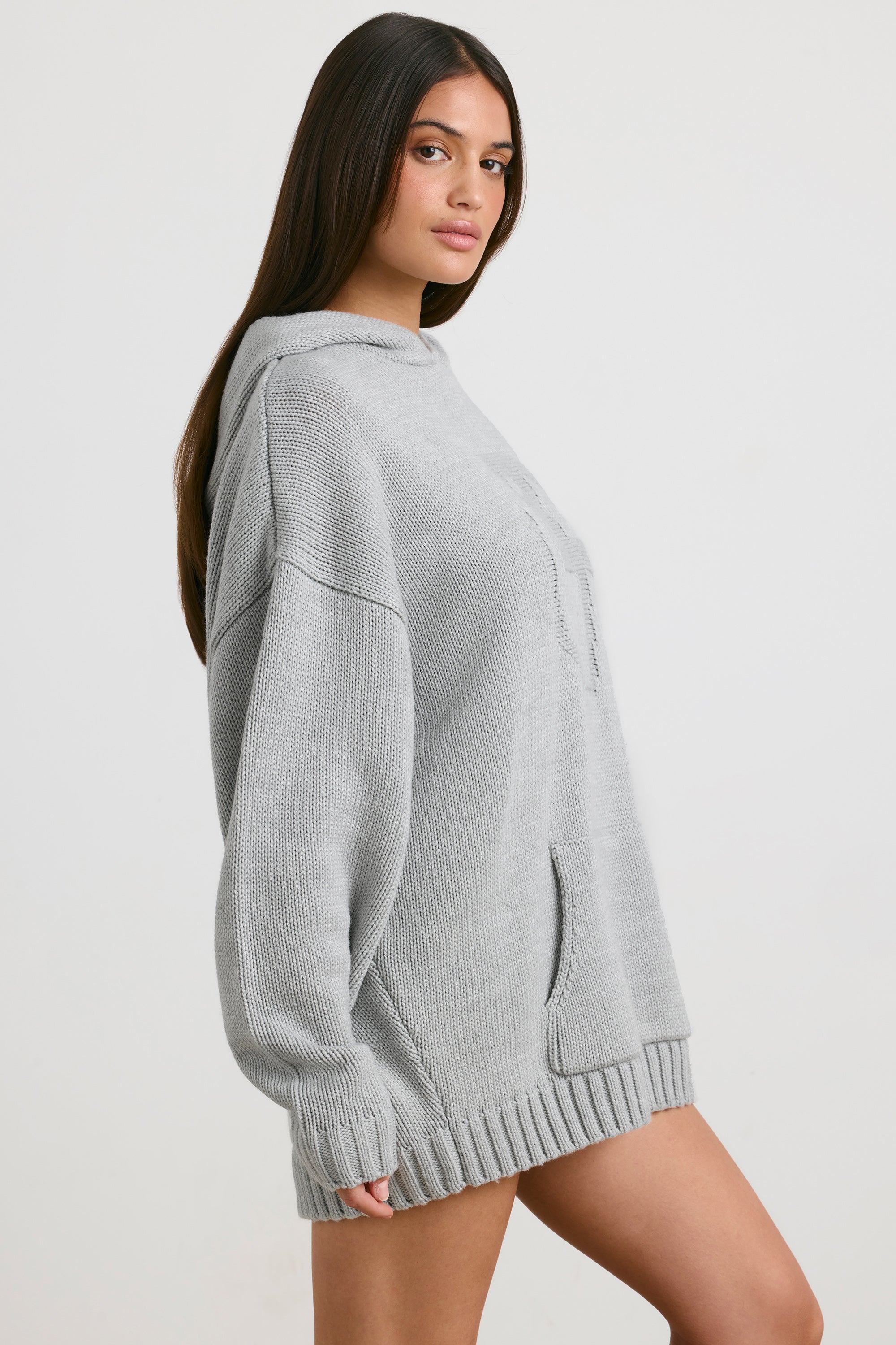 Oversized Chunky Knit Hoodie in Heather Grey、mySite、solidvoid