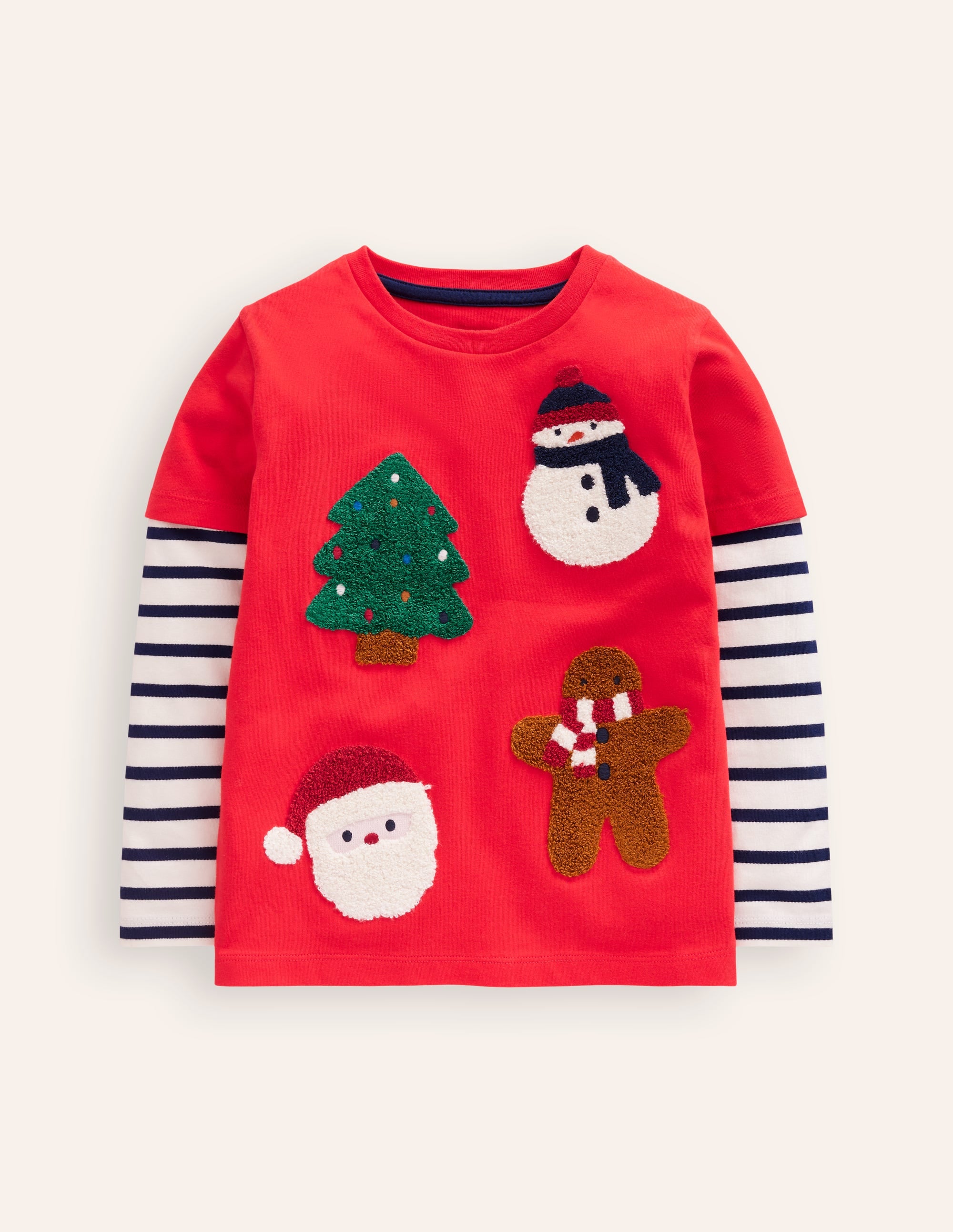  Applique Mock Sleeve T-Shirt-Poppy Red Christmas、mySite、ashleygrahame