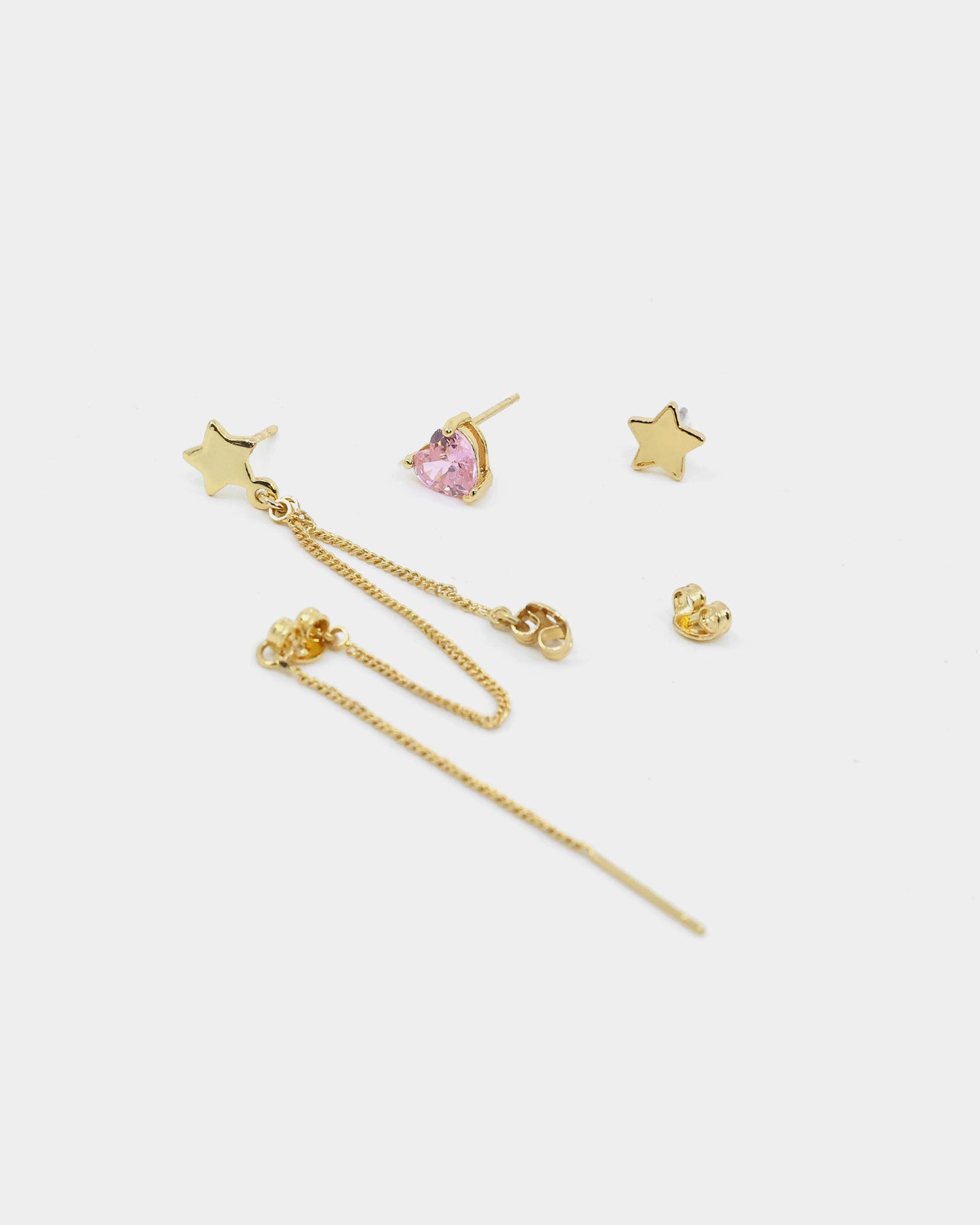 Raising Hell Women's Starry Heart Earrings Chain Gold/Pink、mySite、zt4zffjzw