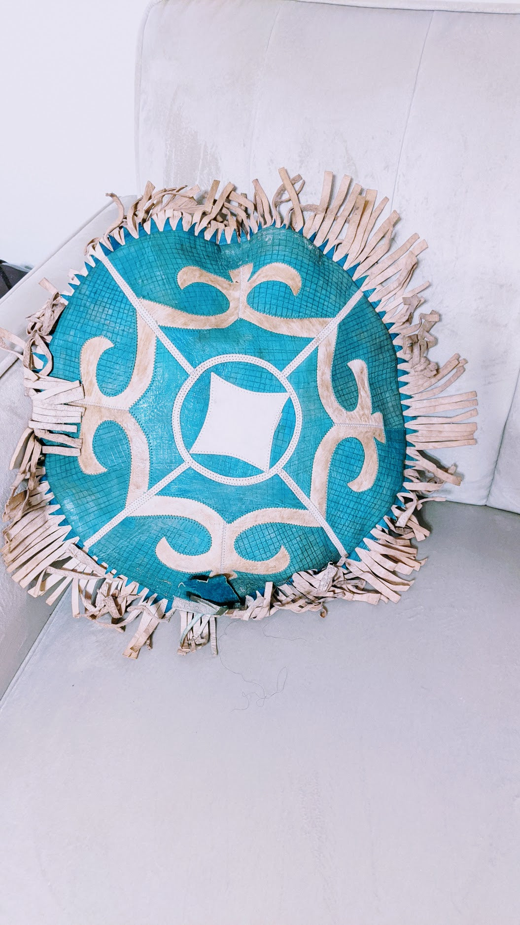 Blue Brown African Hand-made Leather throw-pillow cover-DPARTTP0、mySite、solidvoid