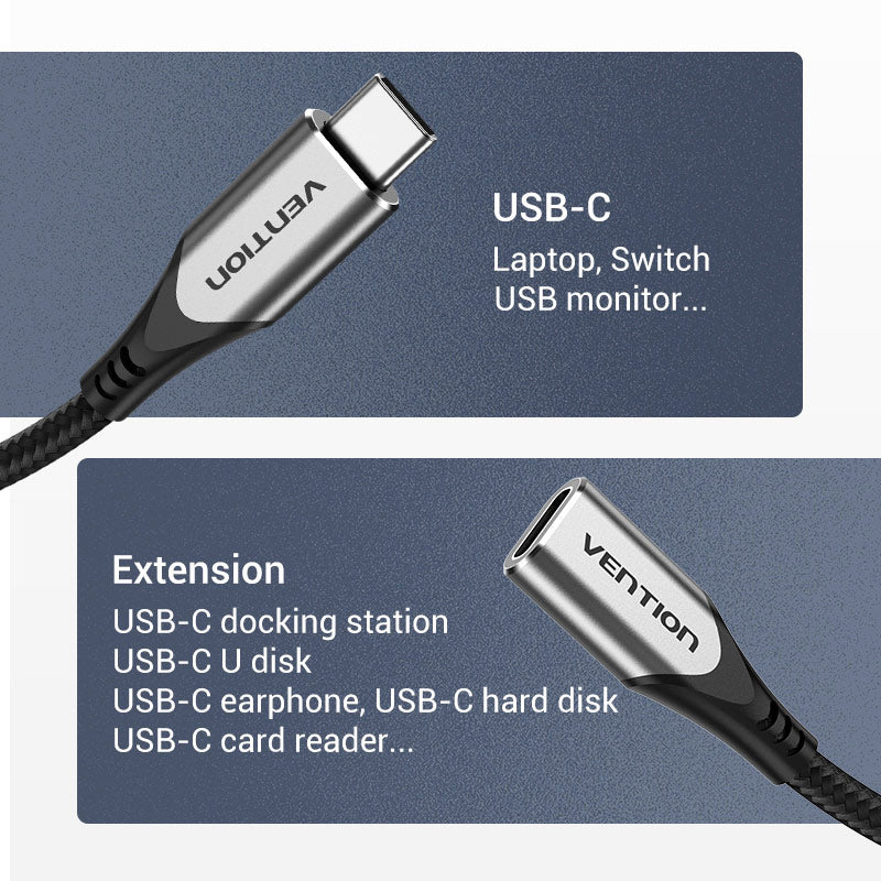 Vention Cotton Braided USB-C 3.1 Extension Cable、mySite、fannypackpong