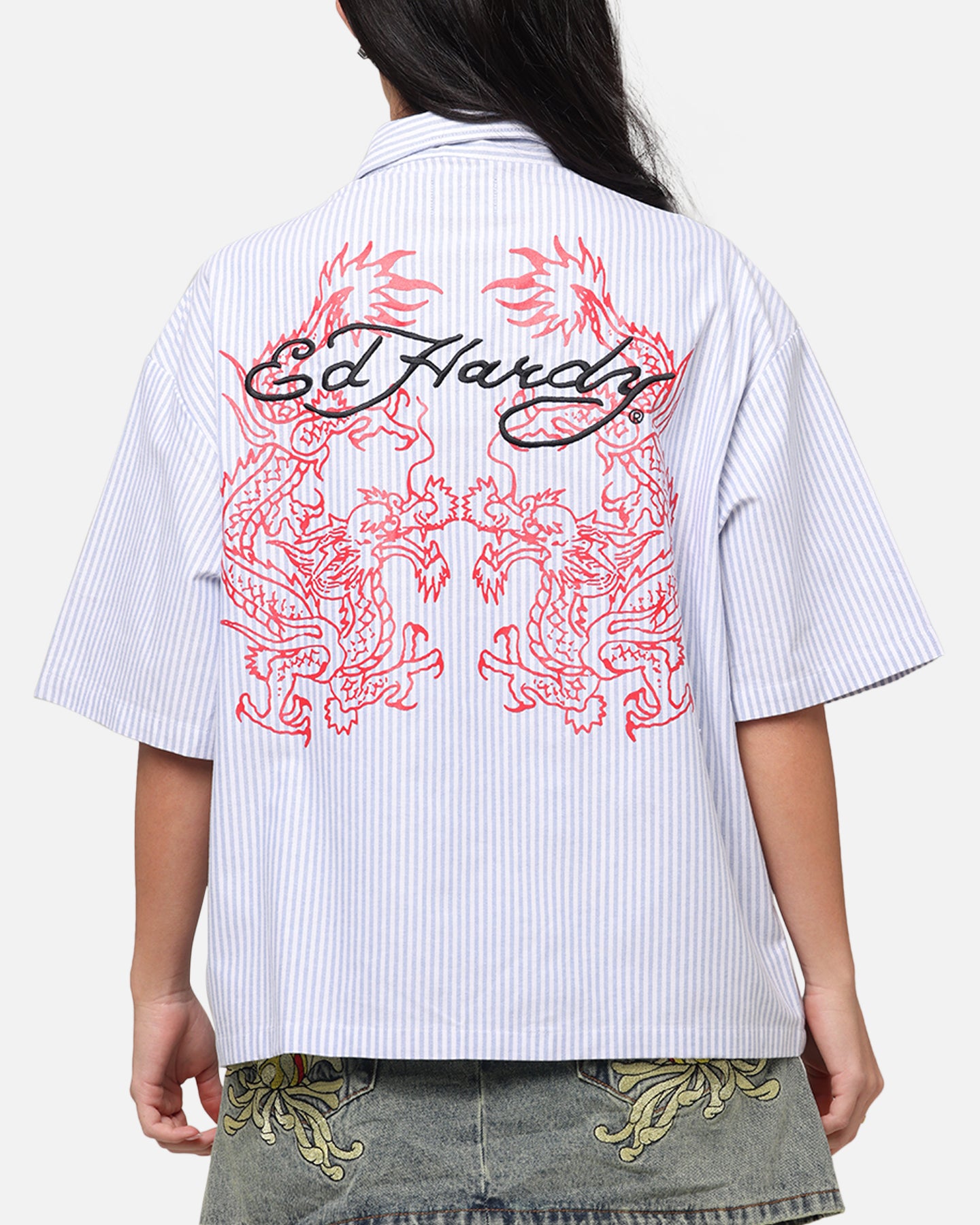 Ed Hardy Dragon Zip Shirt Blue Pin Stripe、mySite、zt4zffjzw
