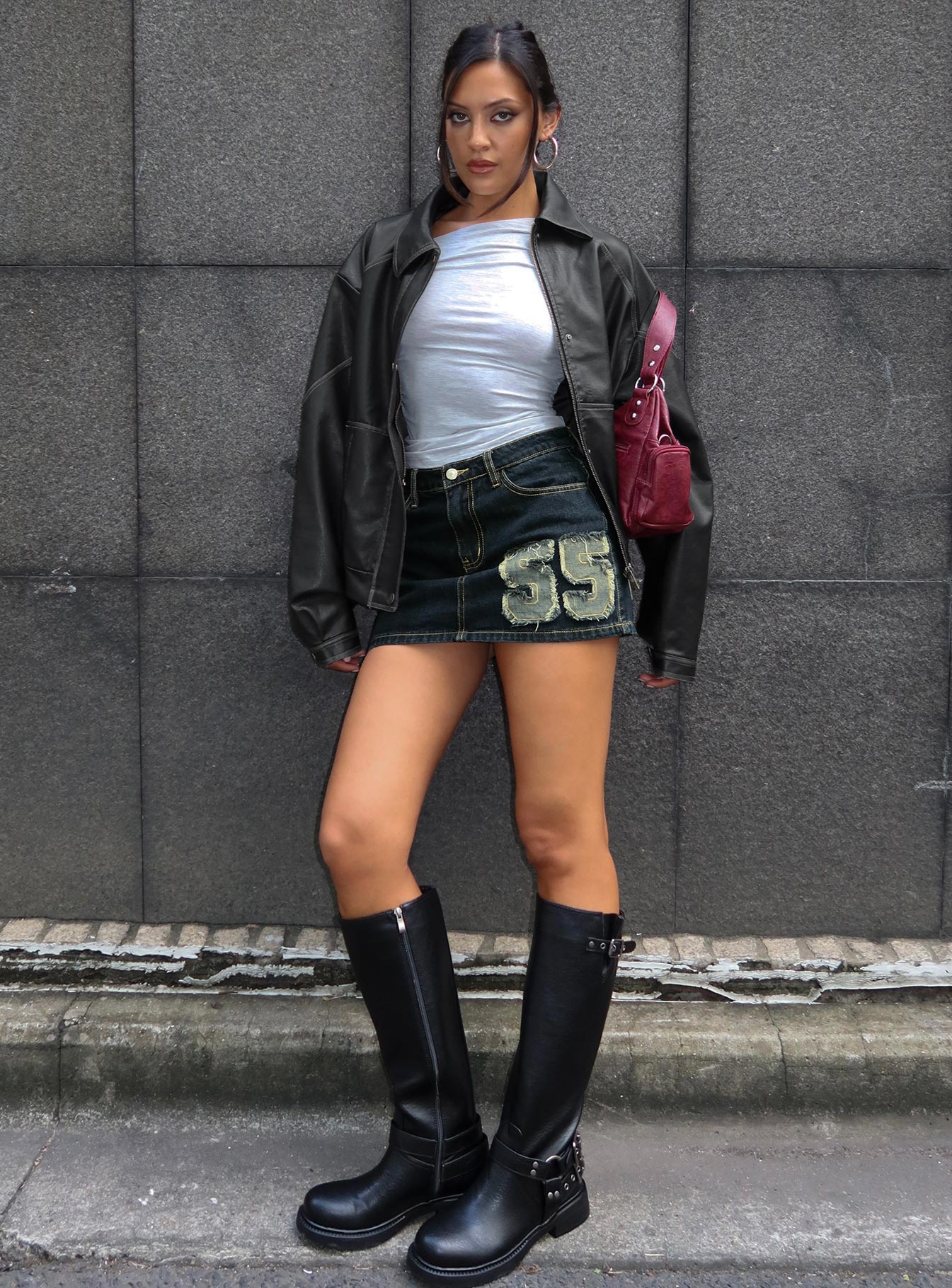 Standout Patch Detail Denim Skort Blue、mySite、solidvoid